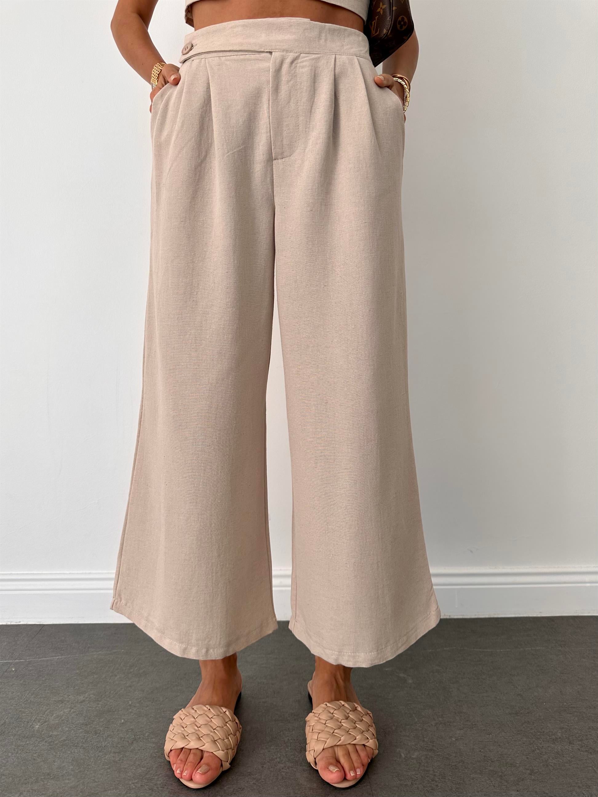 Bej Crop Keten Takım