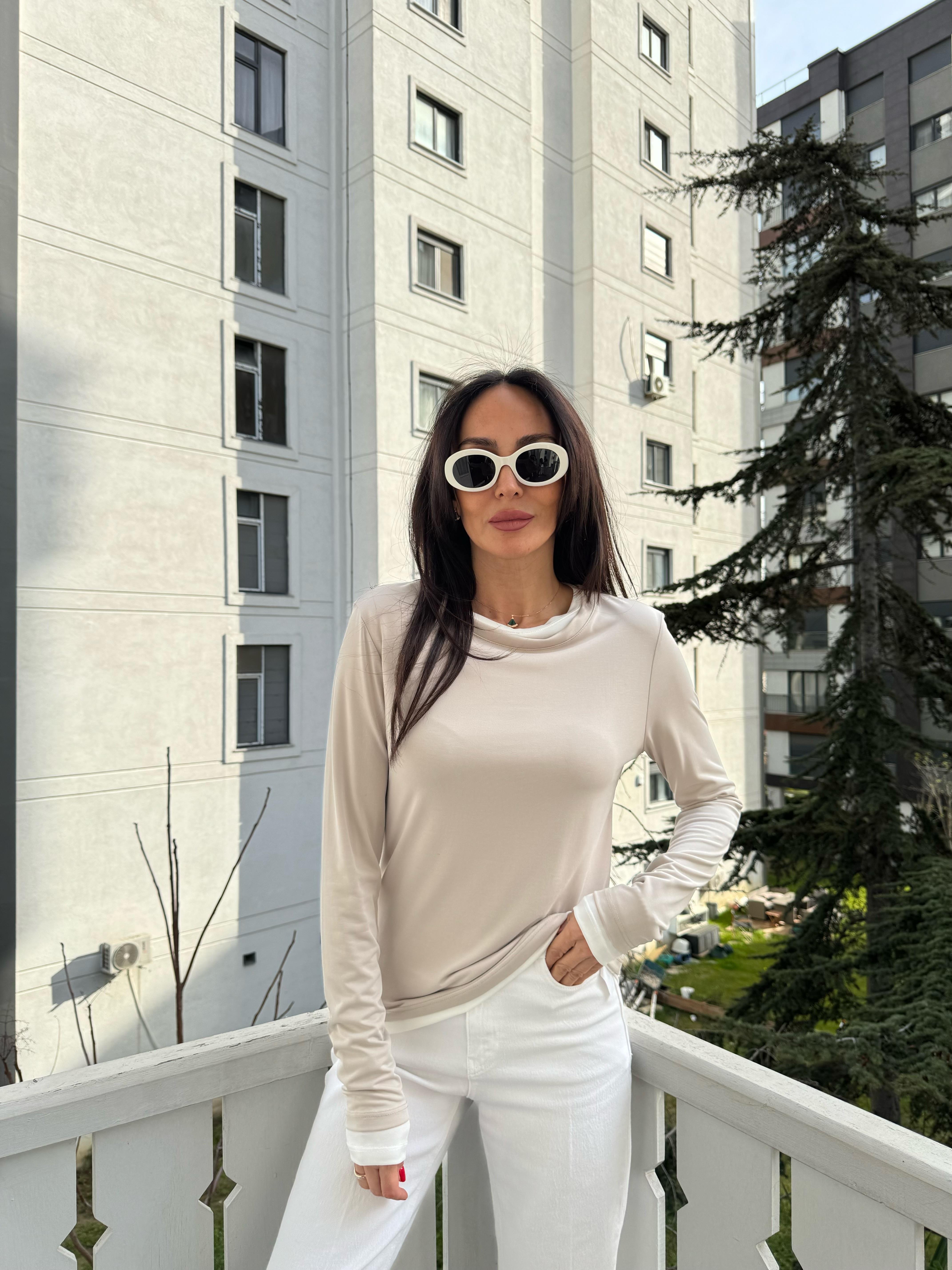 Bej Double Layer Bluz