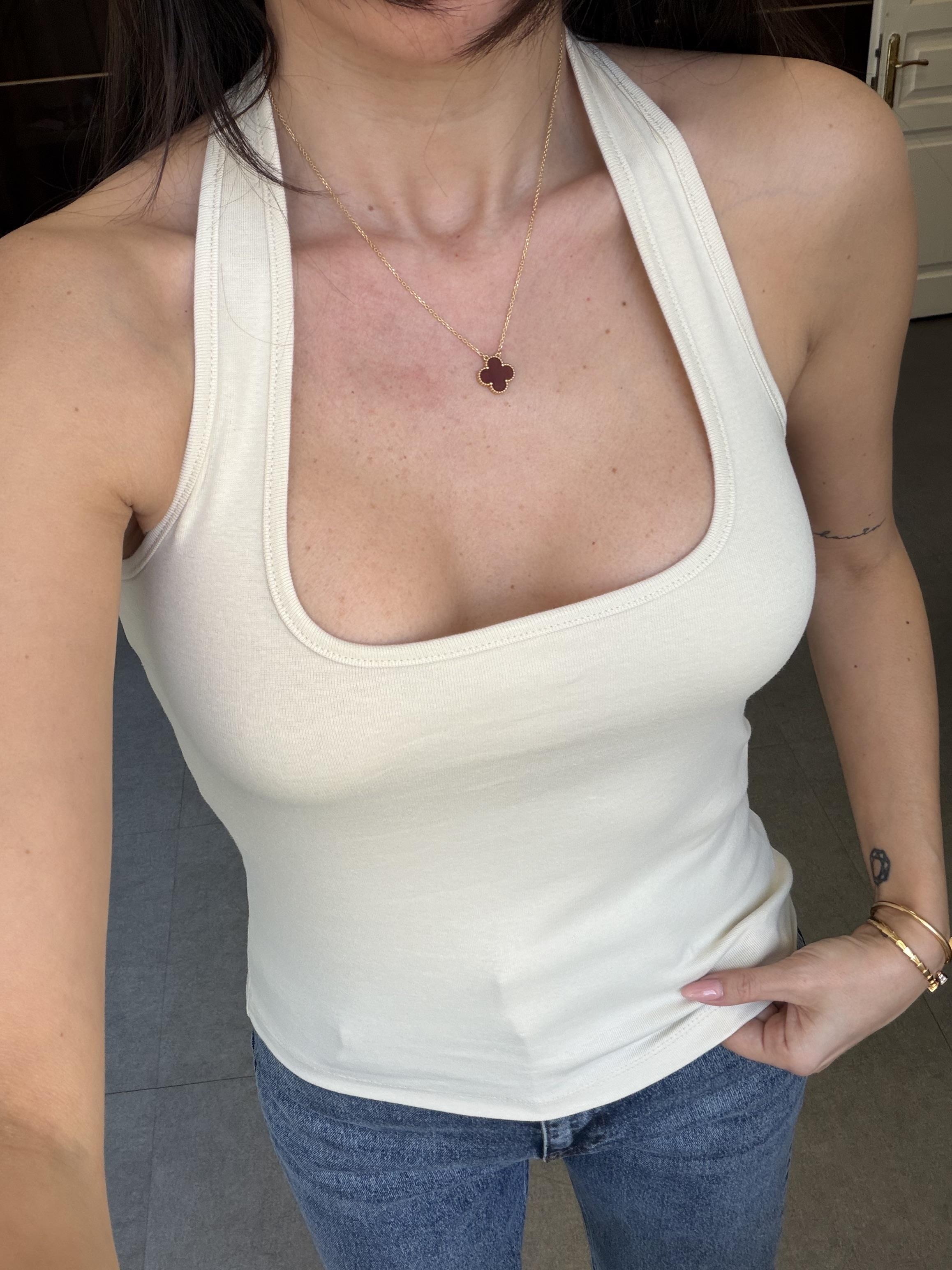 Bej Halter Kesim Fitted Bluz