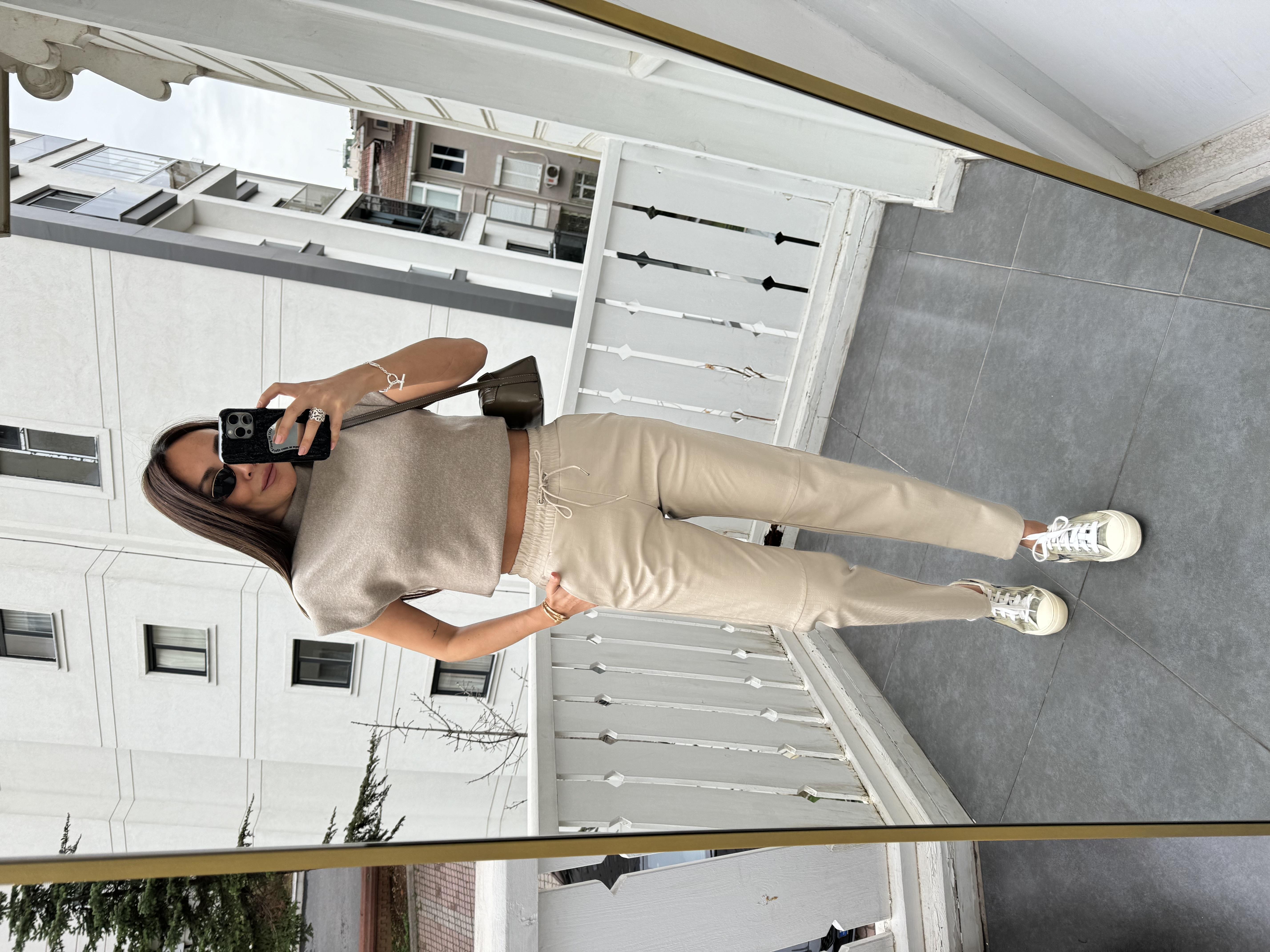 Bej Krokodil Deri Pantolobn