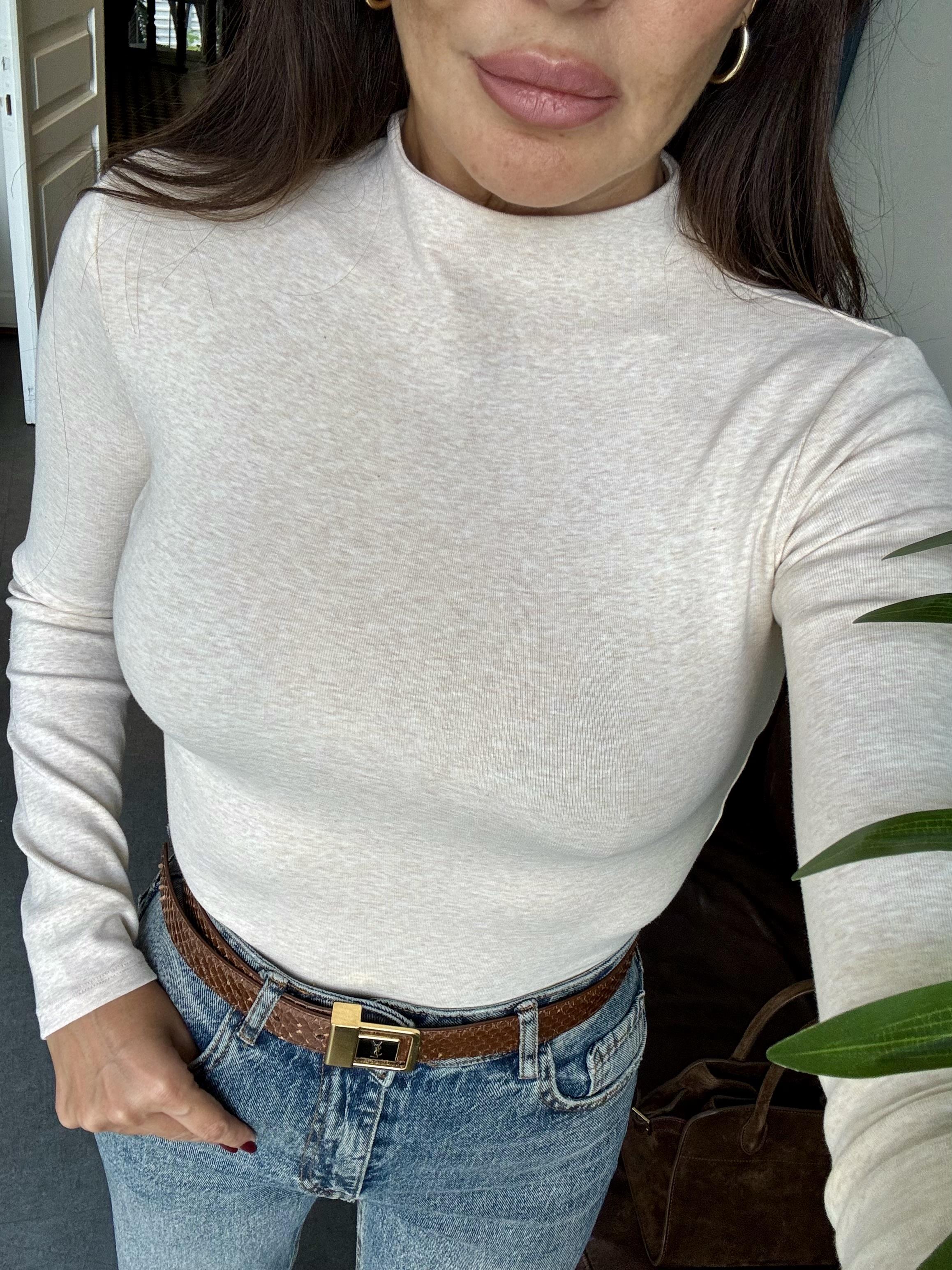 Bej Melanj Yarım Balıkçı Yaka Top