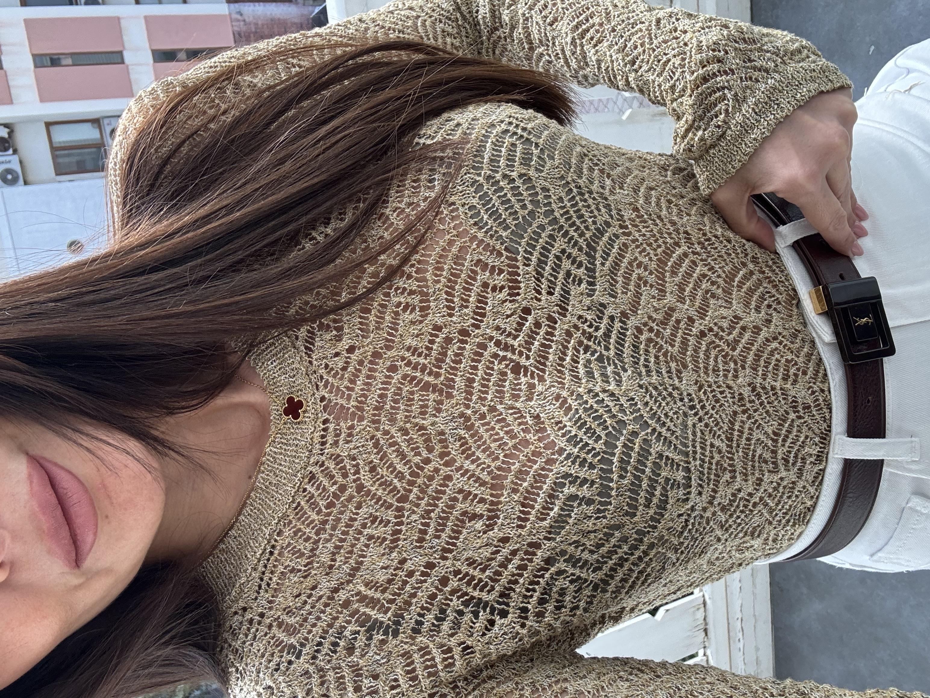 Bej Merserize Delikli Triko