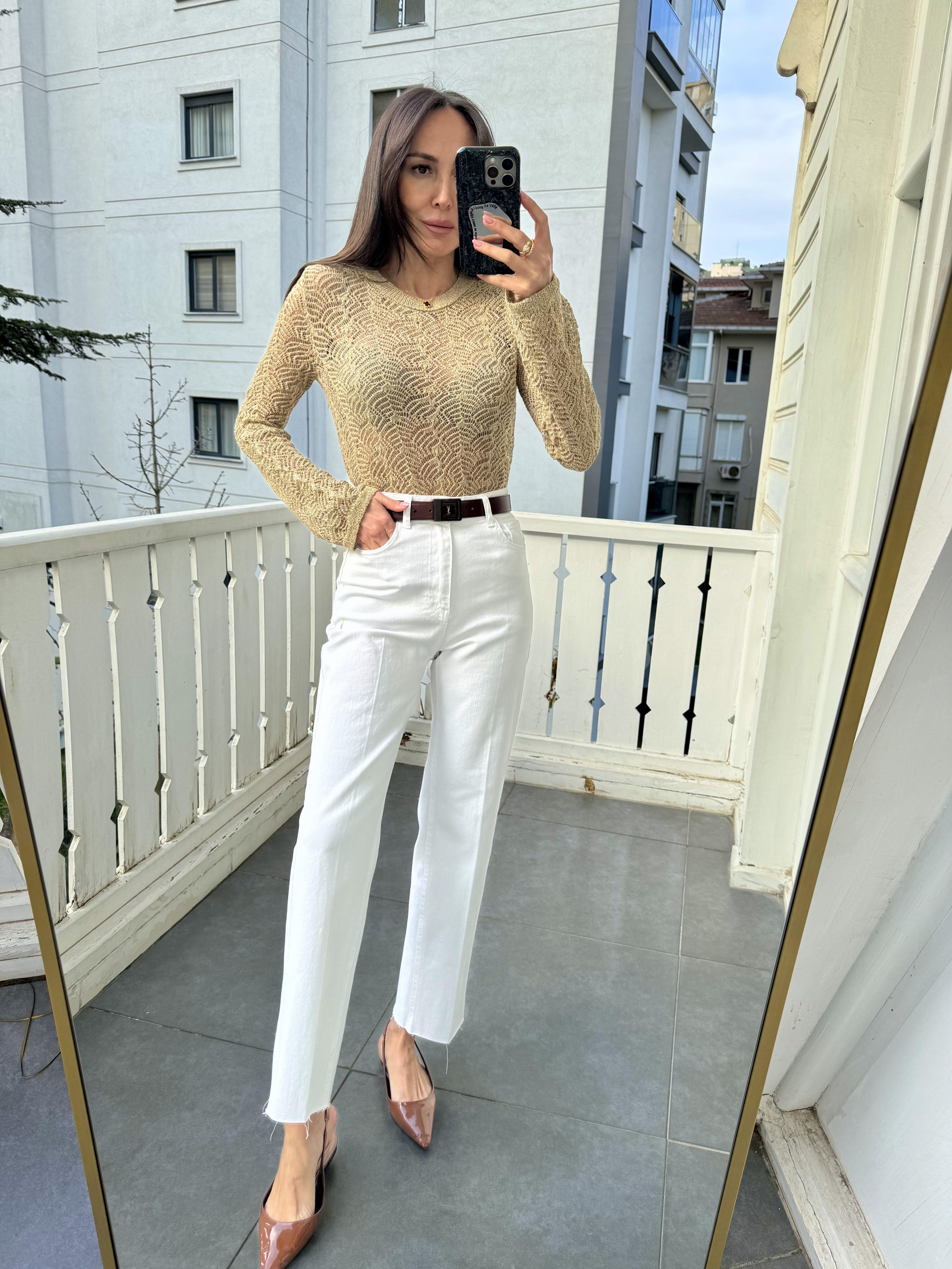 Bej Merserize Delikli Triko