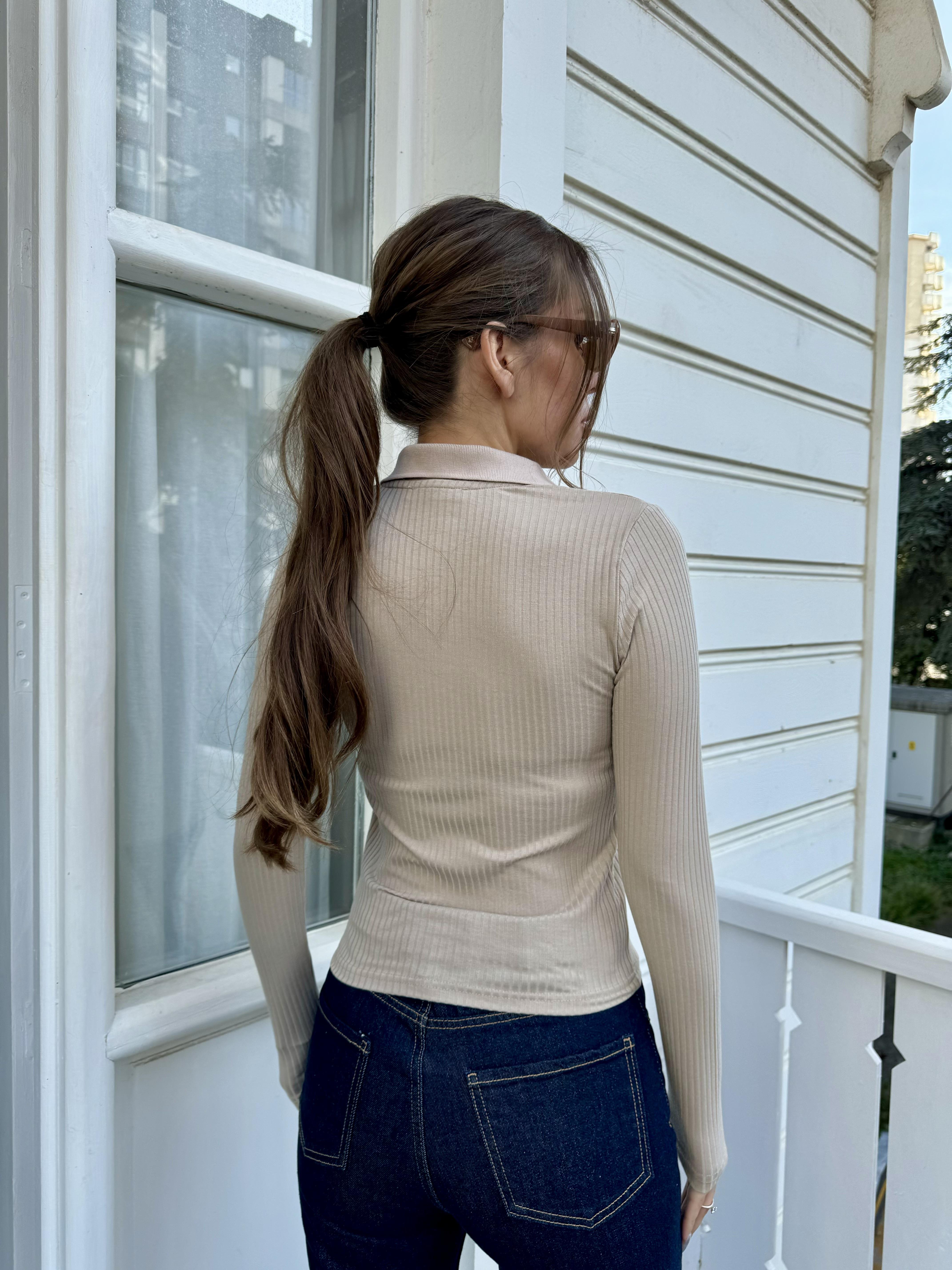 Bej Polo Yaka Basic Body