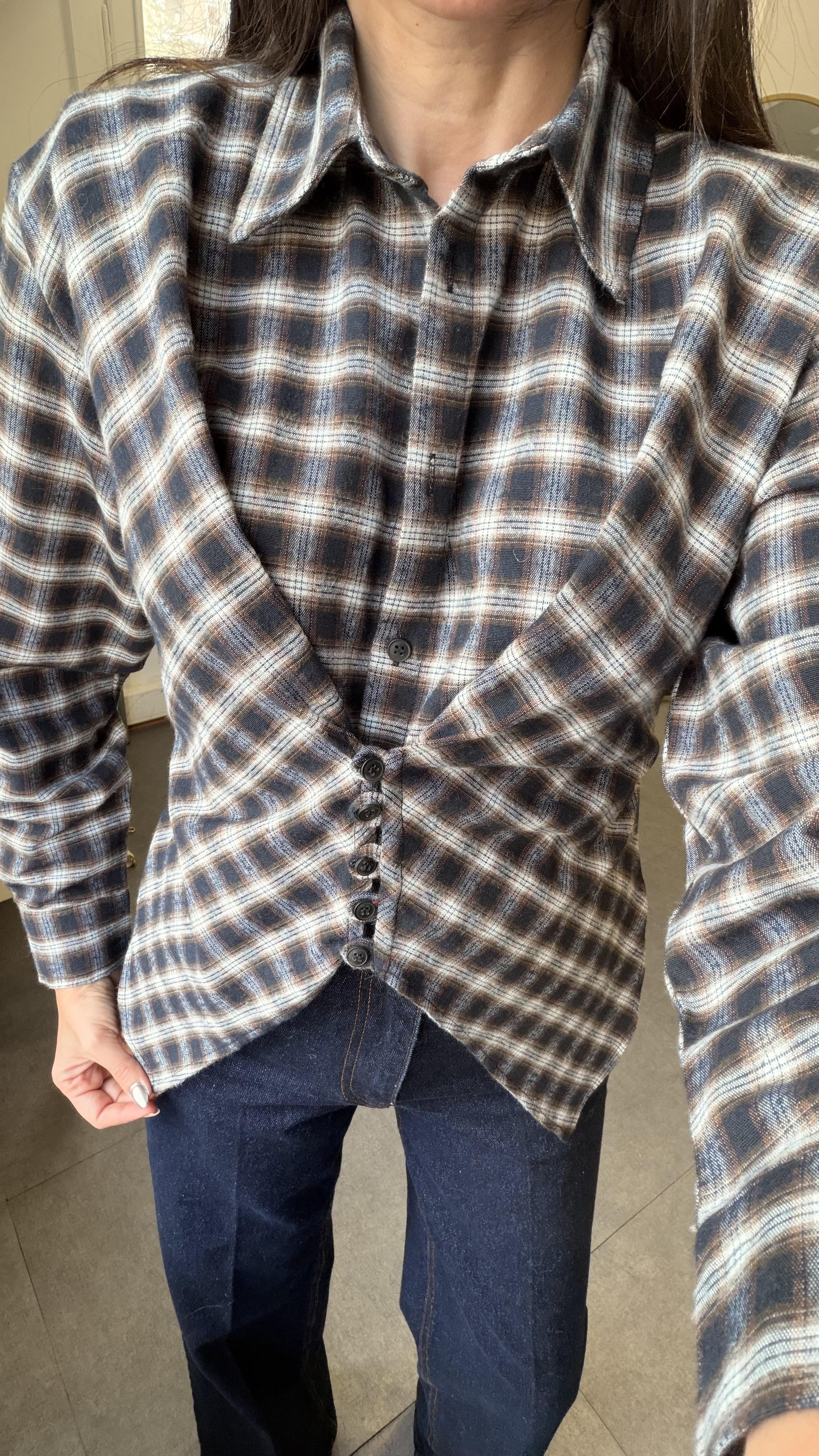 Bej Tasarım Ekose Gömlek