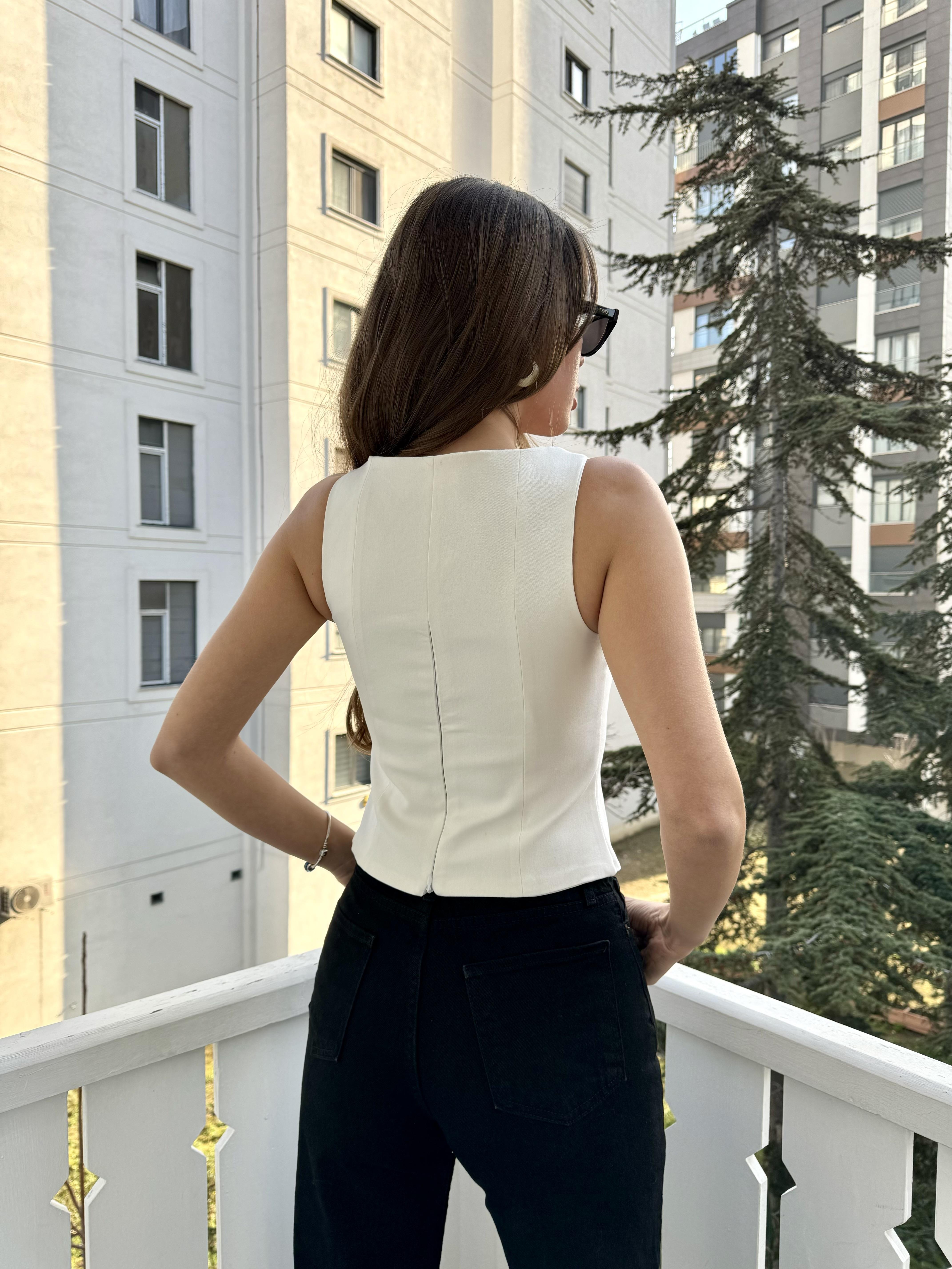 Beyaz İpli Korse Bluz