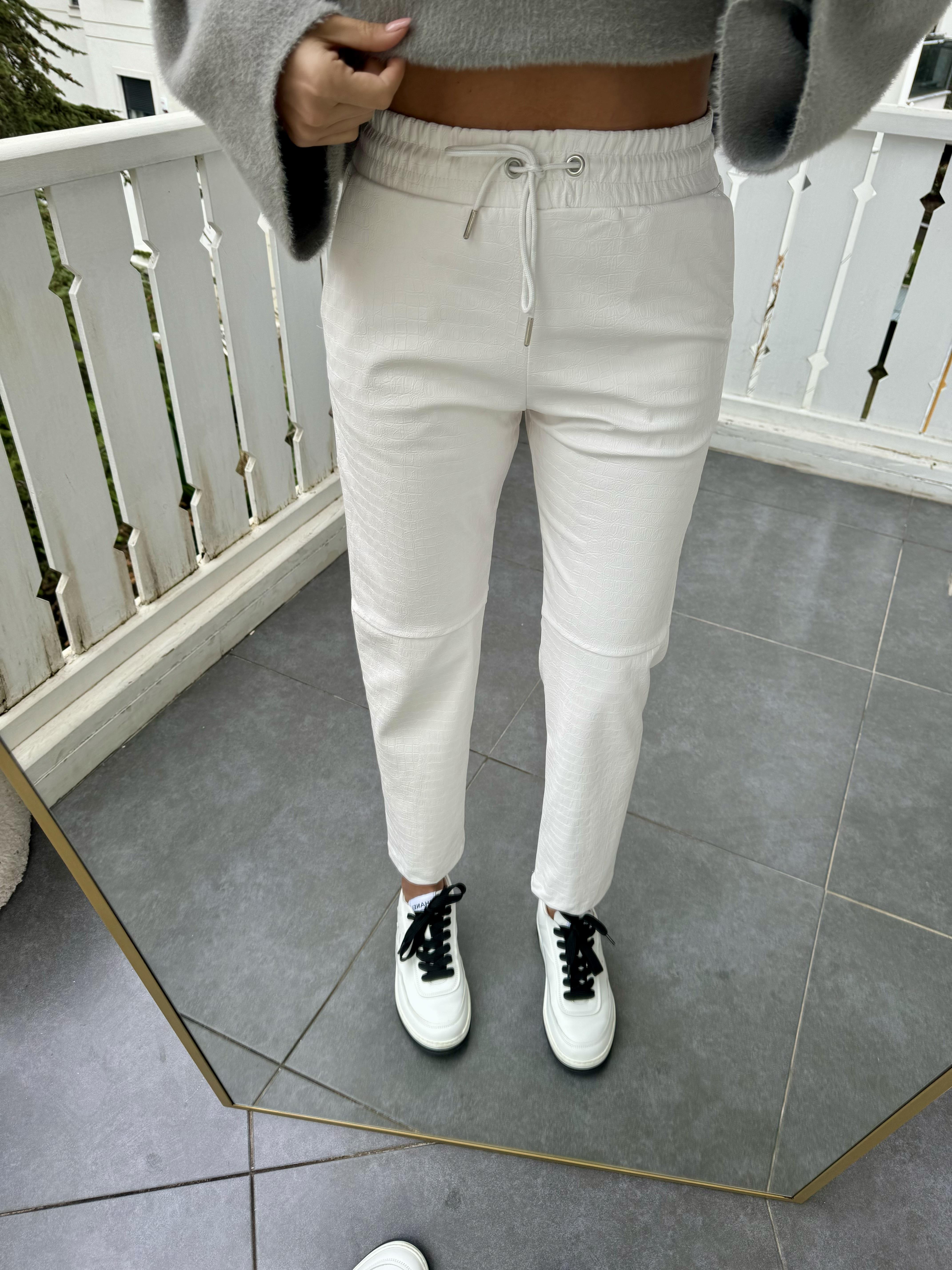 Beyaz Krokodil Deri Pantolon