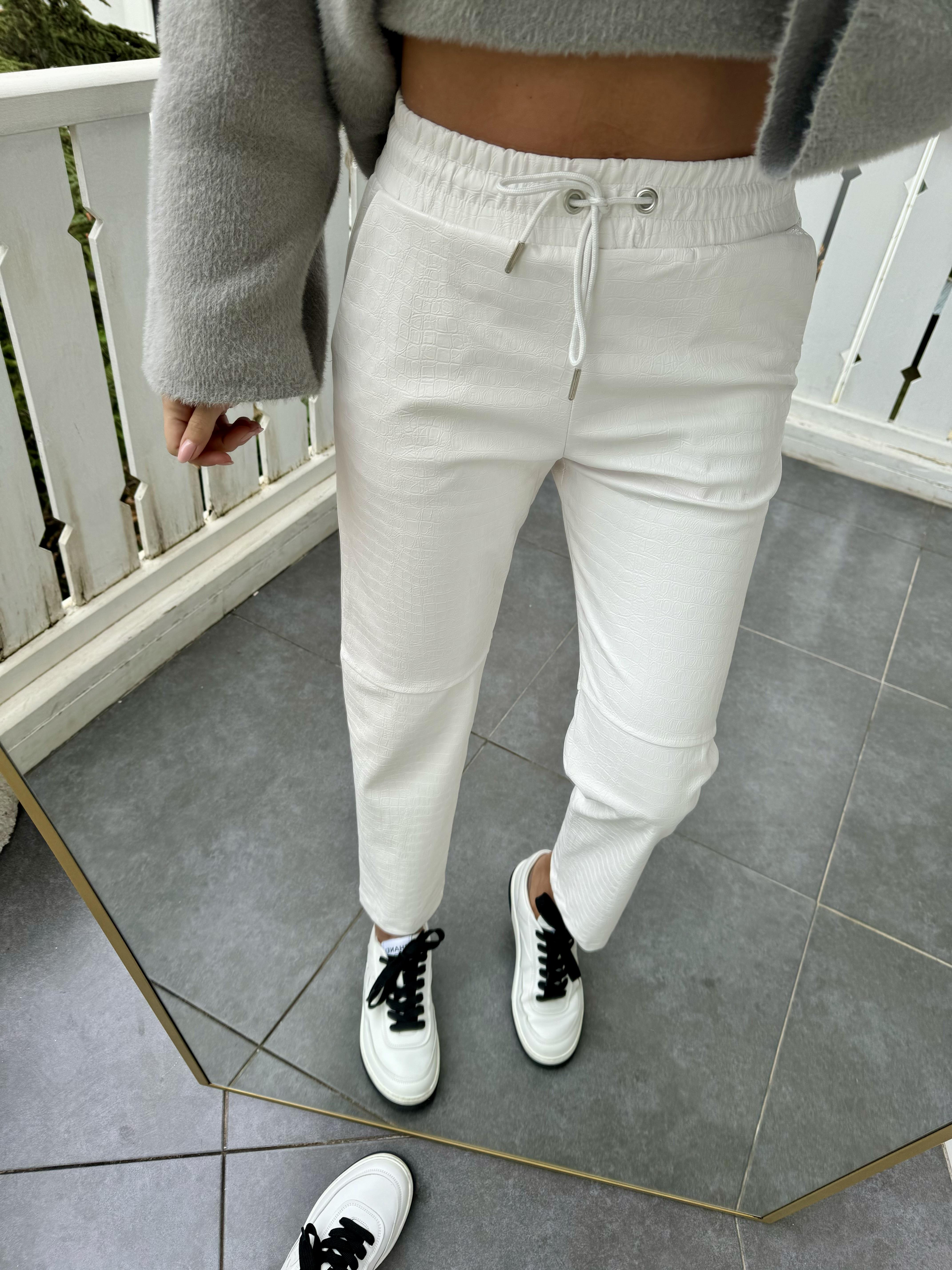 Beyaz Krokodil Deri Pantolon