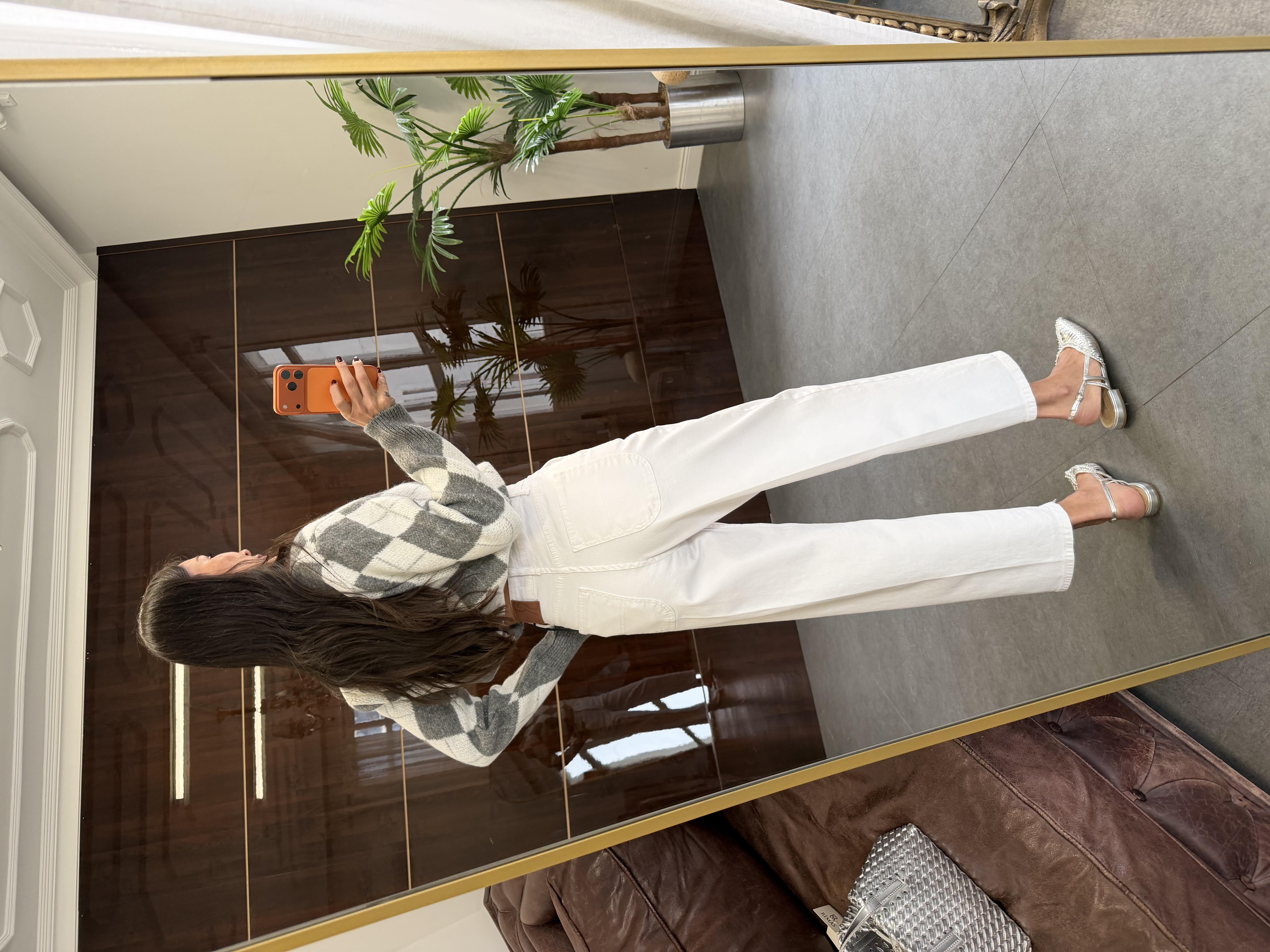 Beyaz Skater Ütü İzli Rins Yıkama Jean