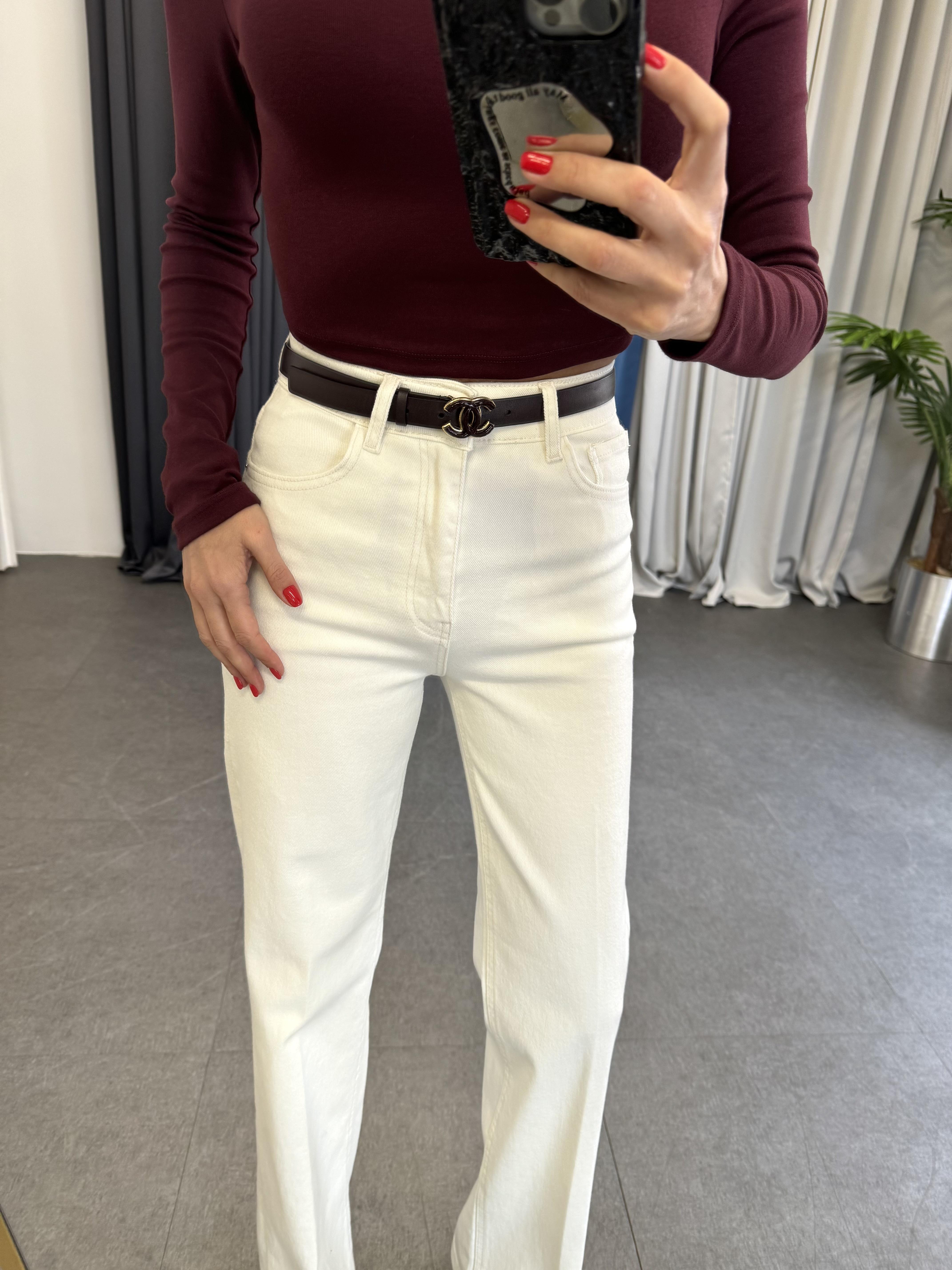 Beyaz Straight Jean Pantolon