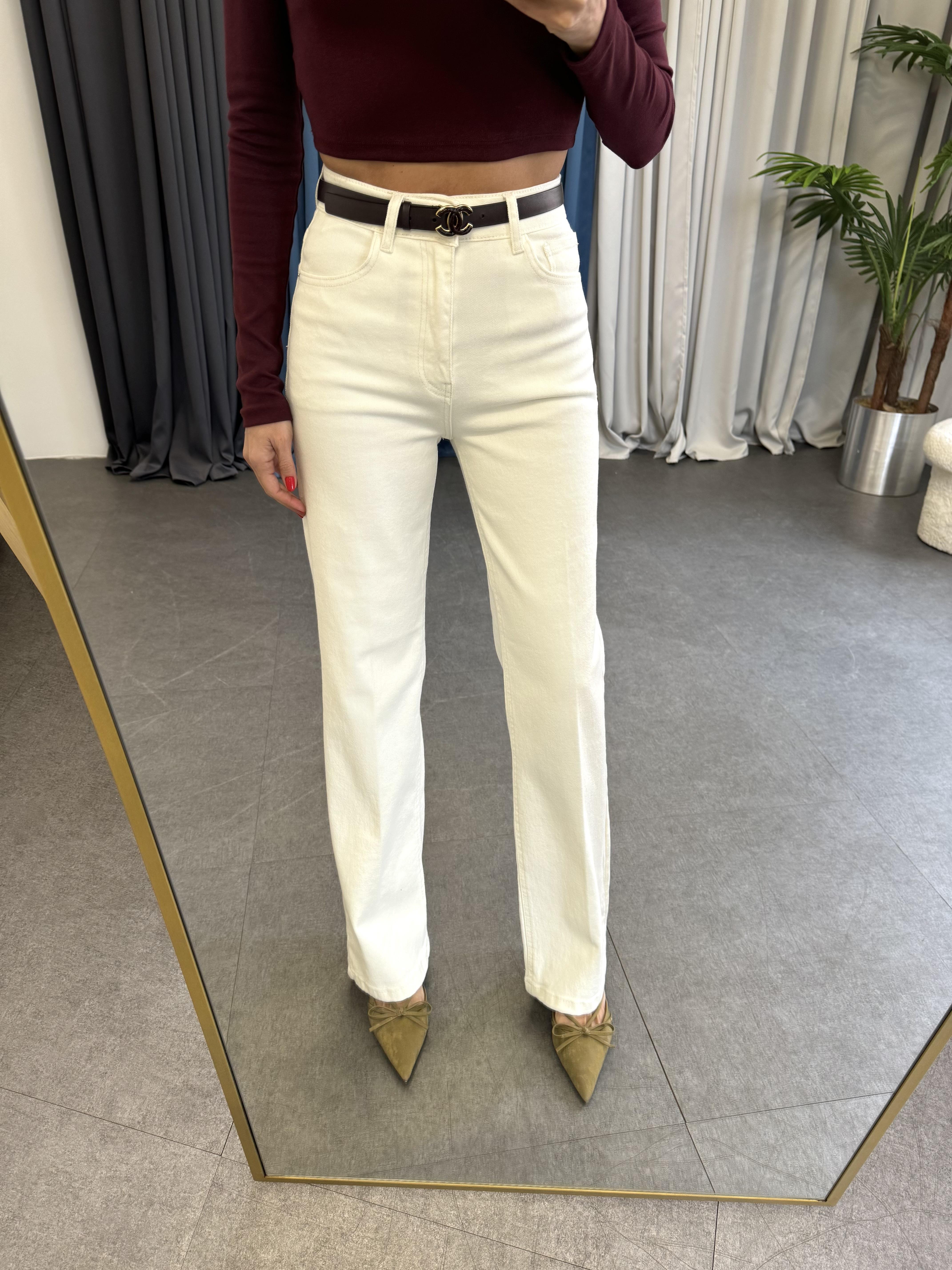 Beyaz Straight Jean Pantolon