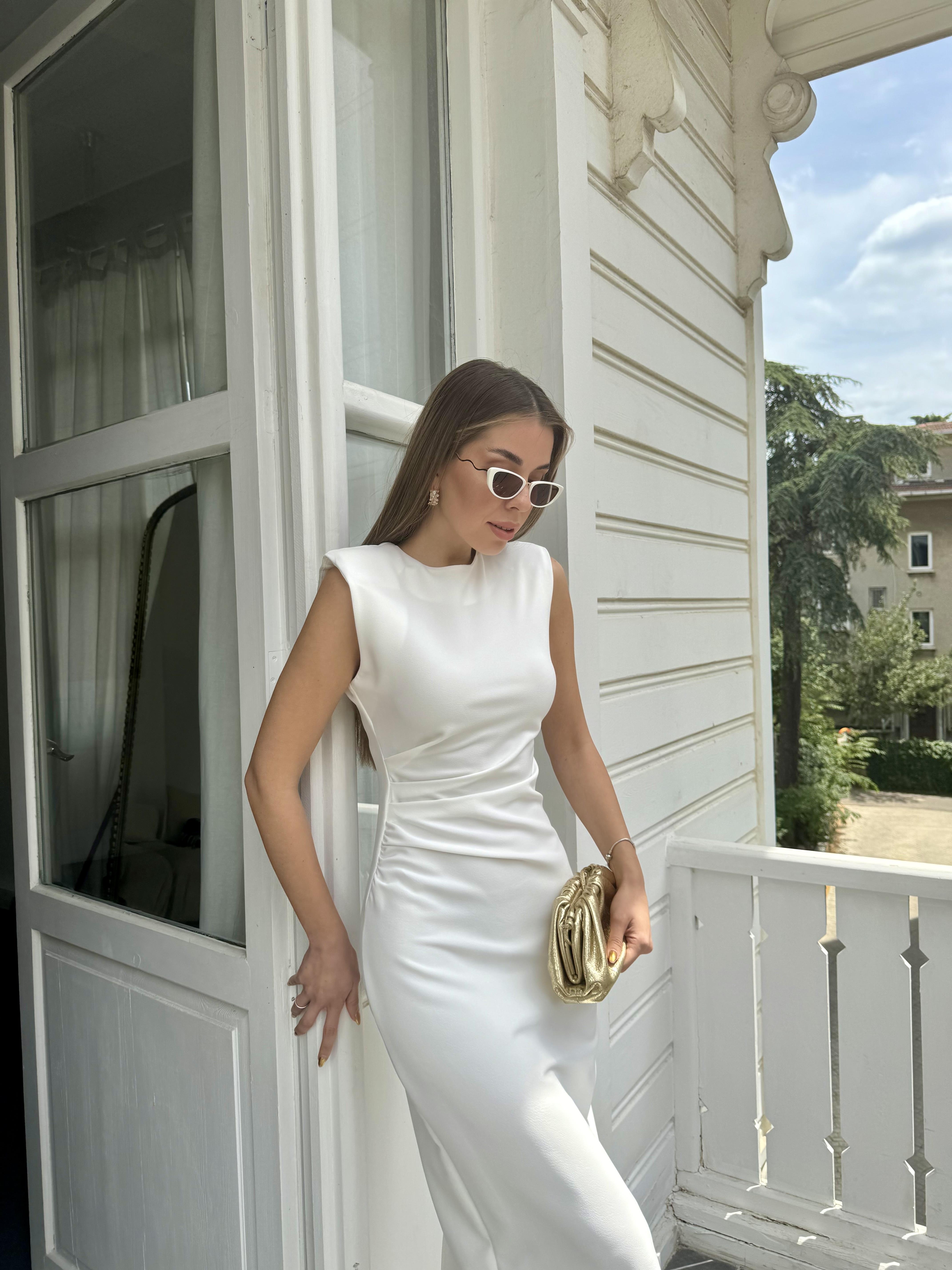 Drape Detay Midi Boy Elbise