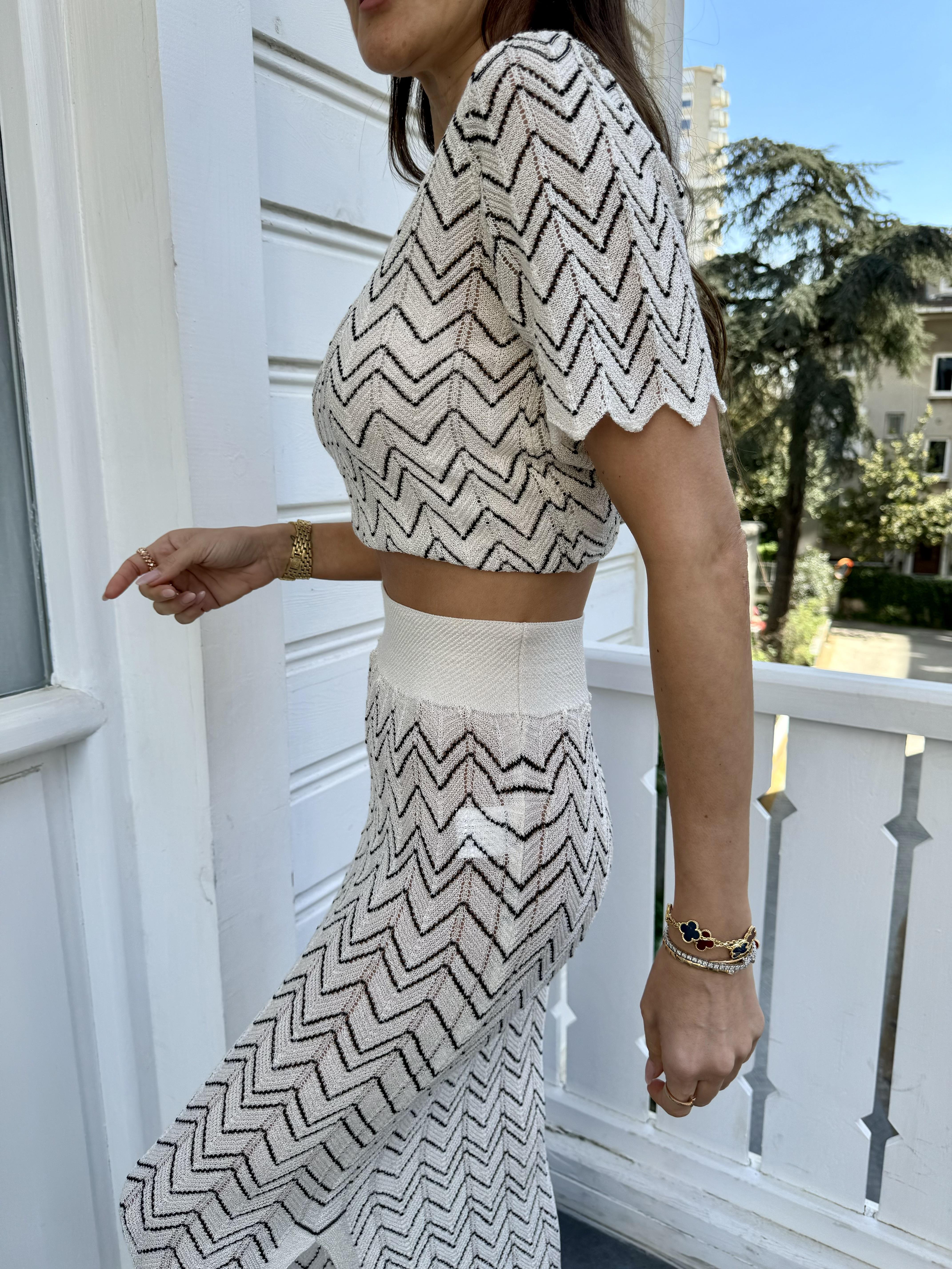 Beyaz Zigzag Desen Merserize Takım