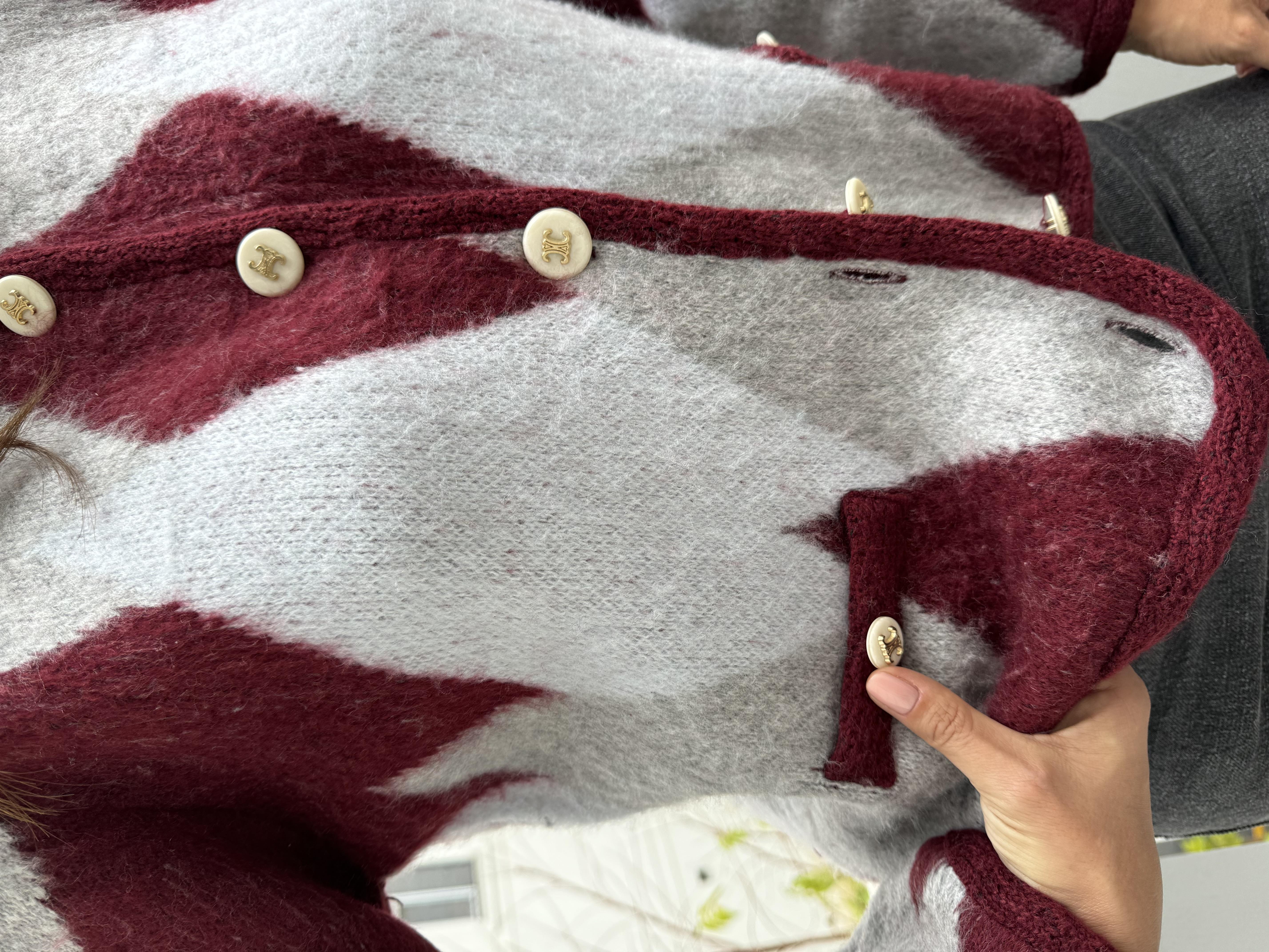 Bordo Baklava Desen Triko Hırka
