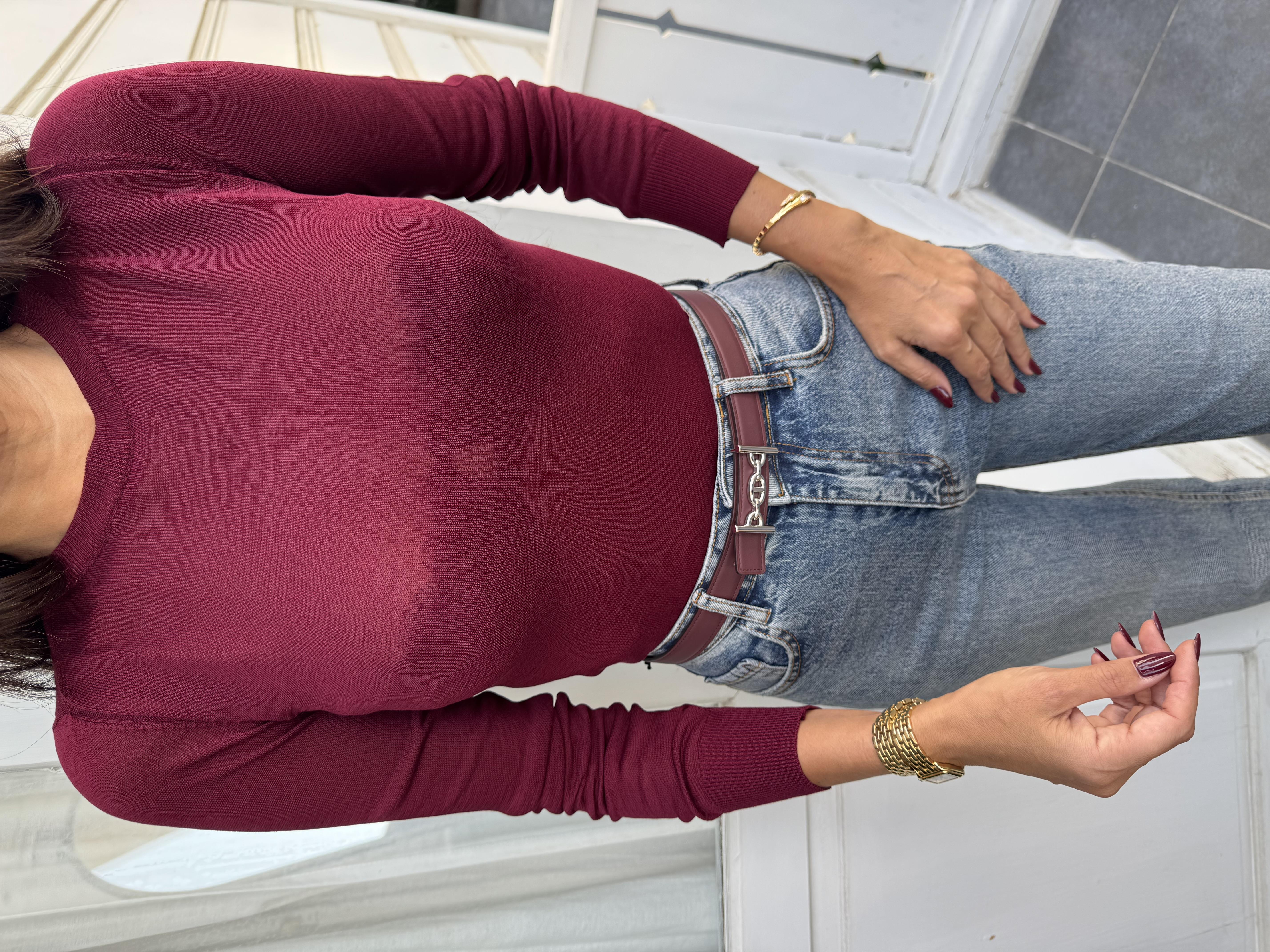 Bordo Basic Bisiklet Yaka Triko