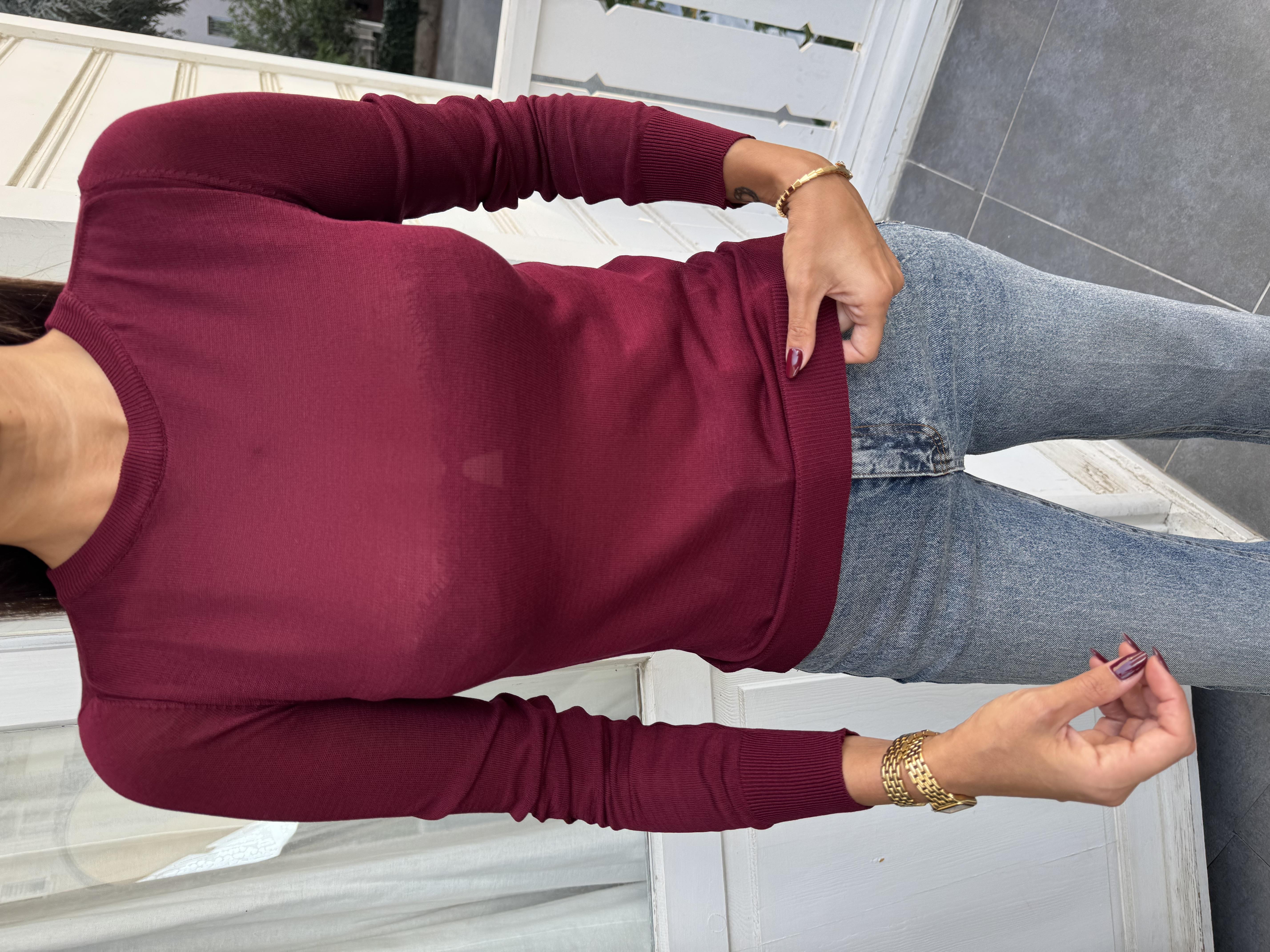 Bordo Basic Bisiklet Yaka Triko