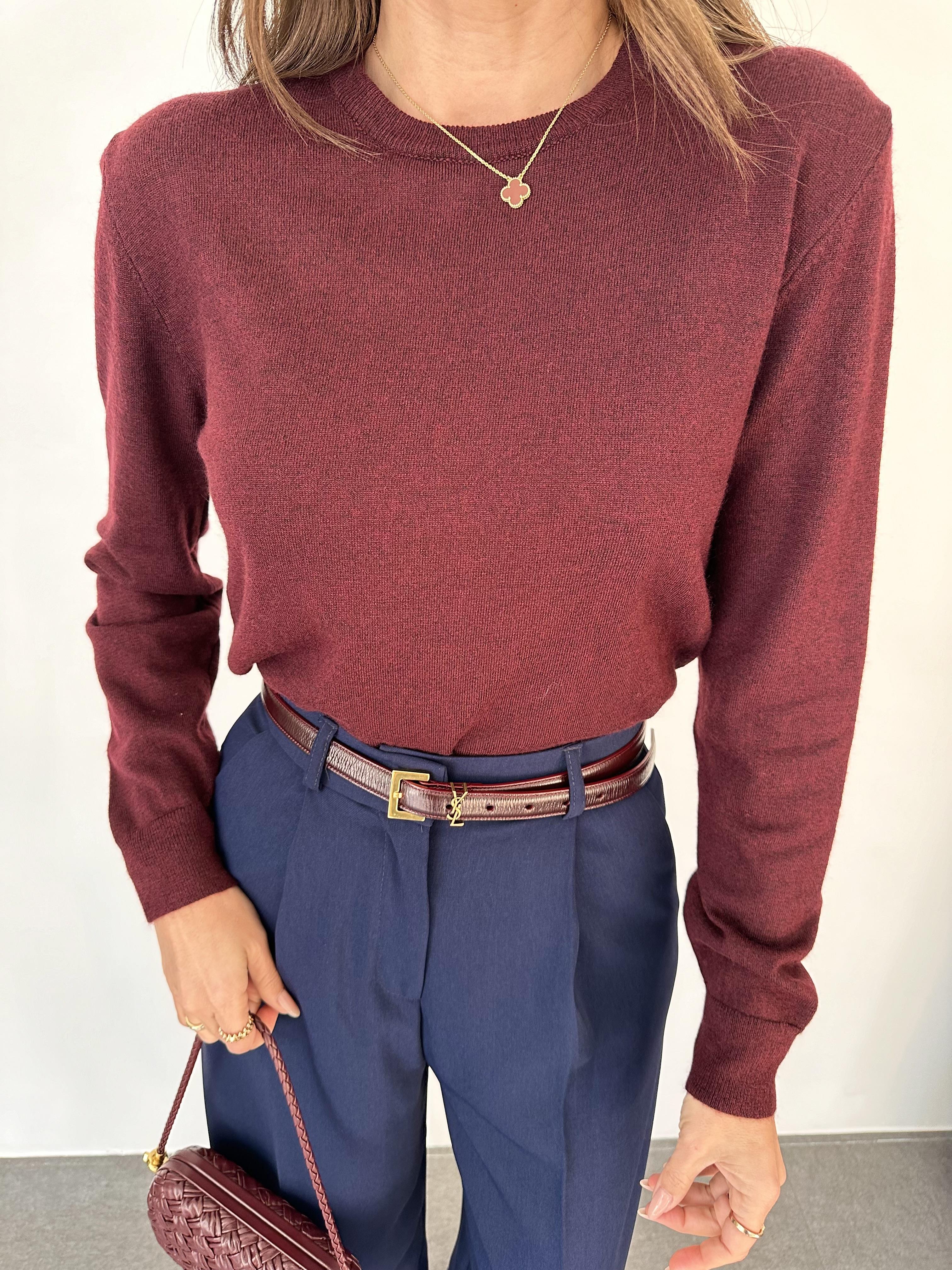 Bordo Bisiklet Yaka Basic Triko