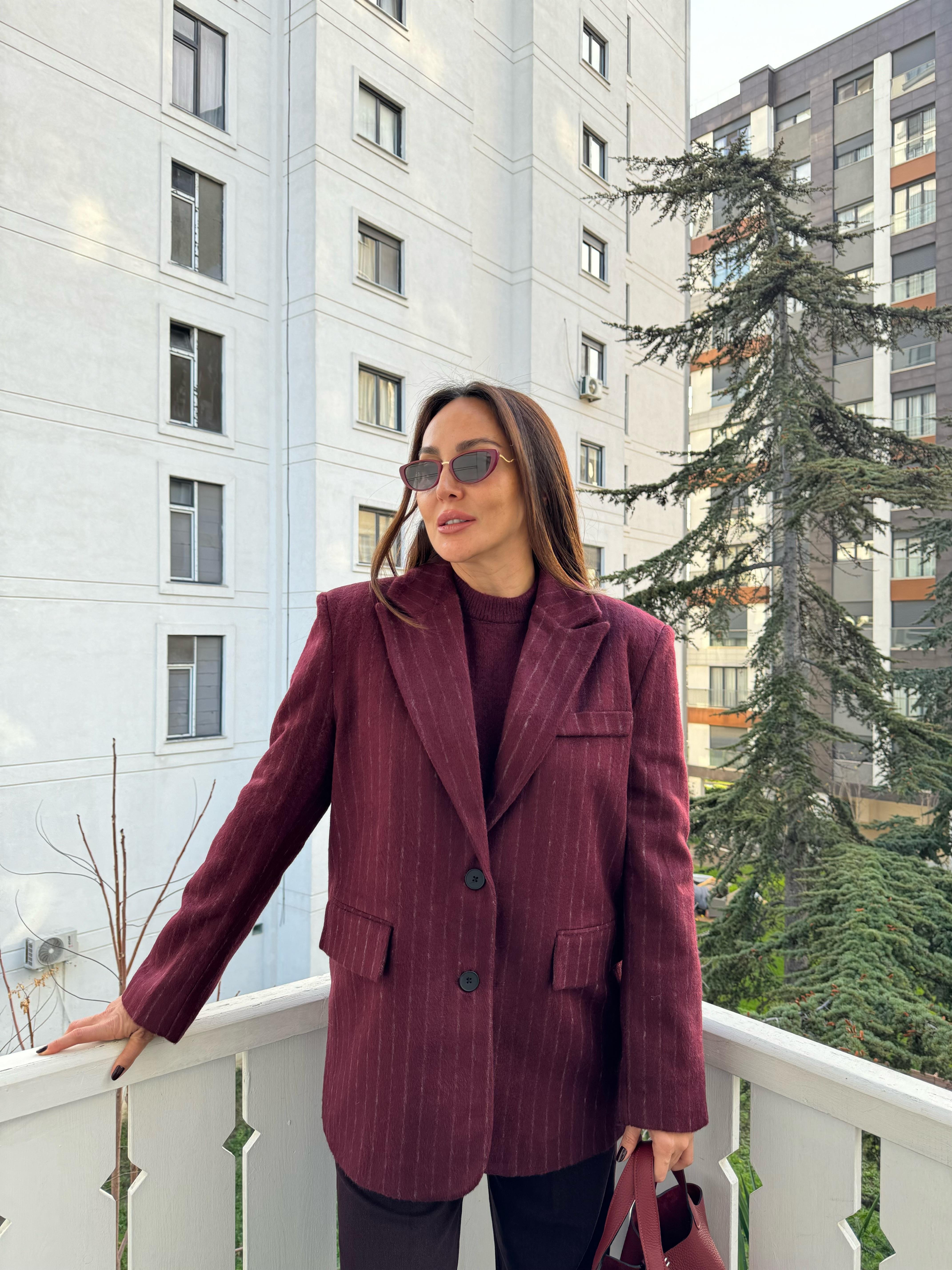 Bordo Chandler Çizgili Ceket