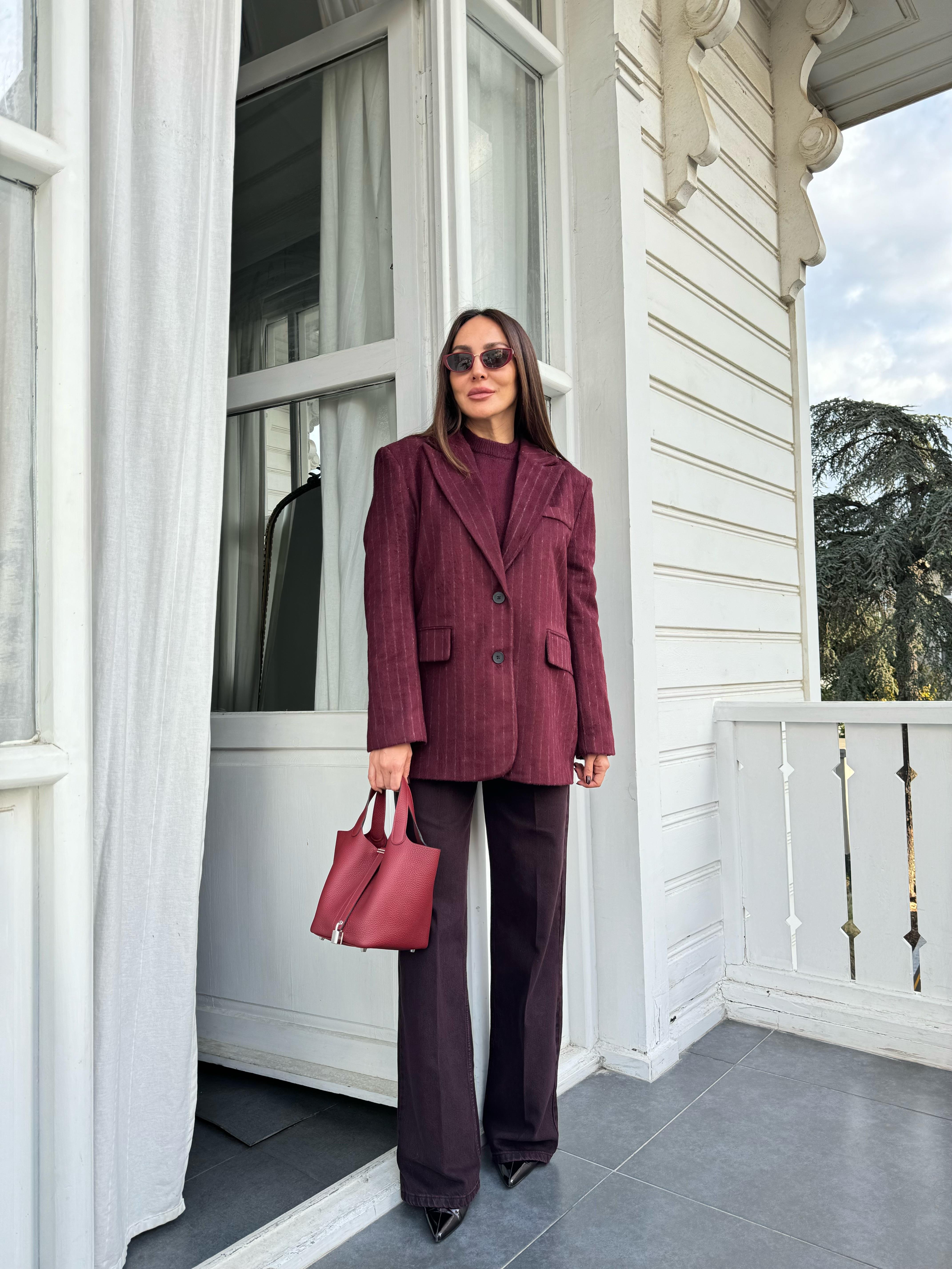 Bordo Chandler Çizgili Ceket