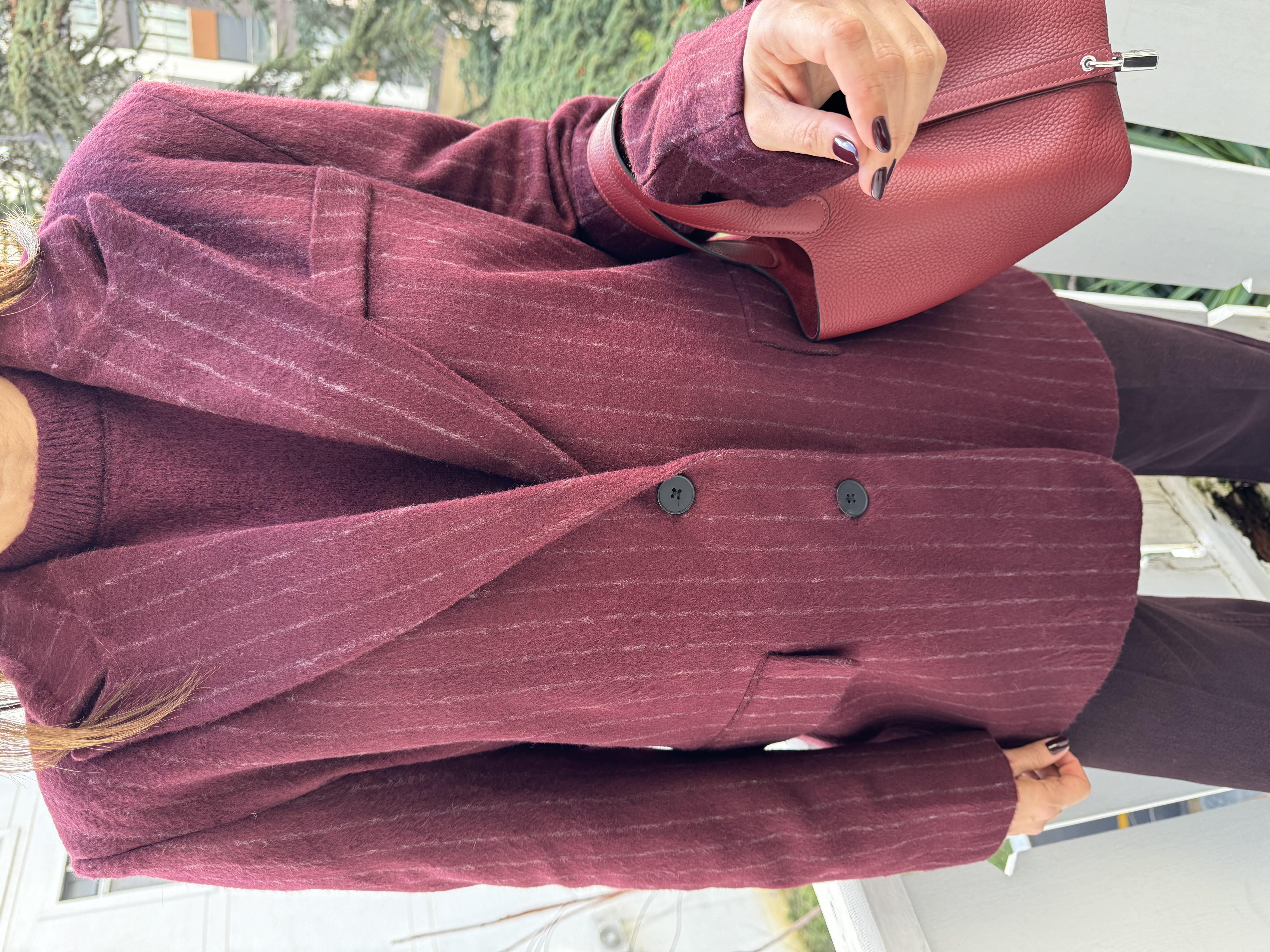 Bordo Chandler Çizgili Ceket