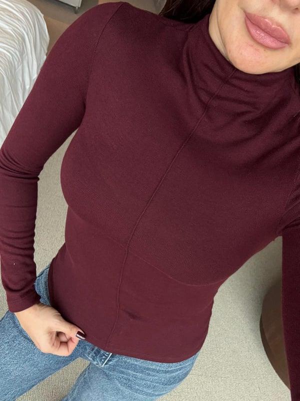 Bordo Dik Yaka Uzun Kollu Top