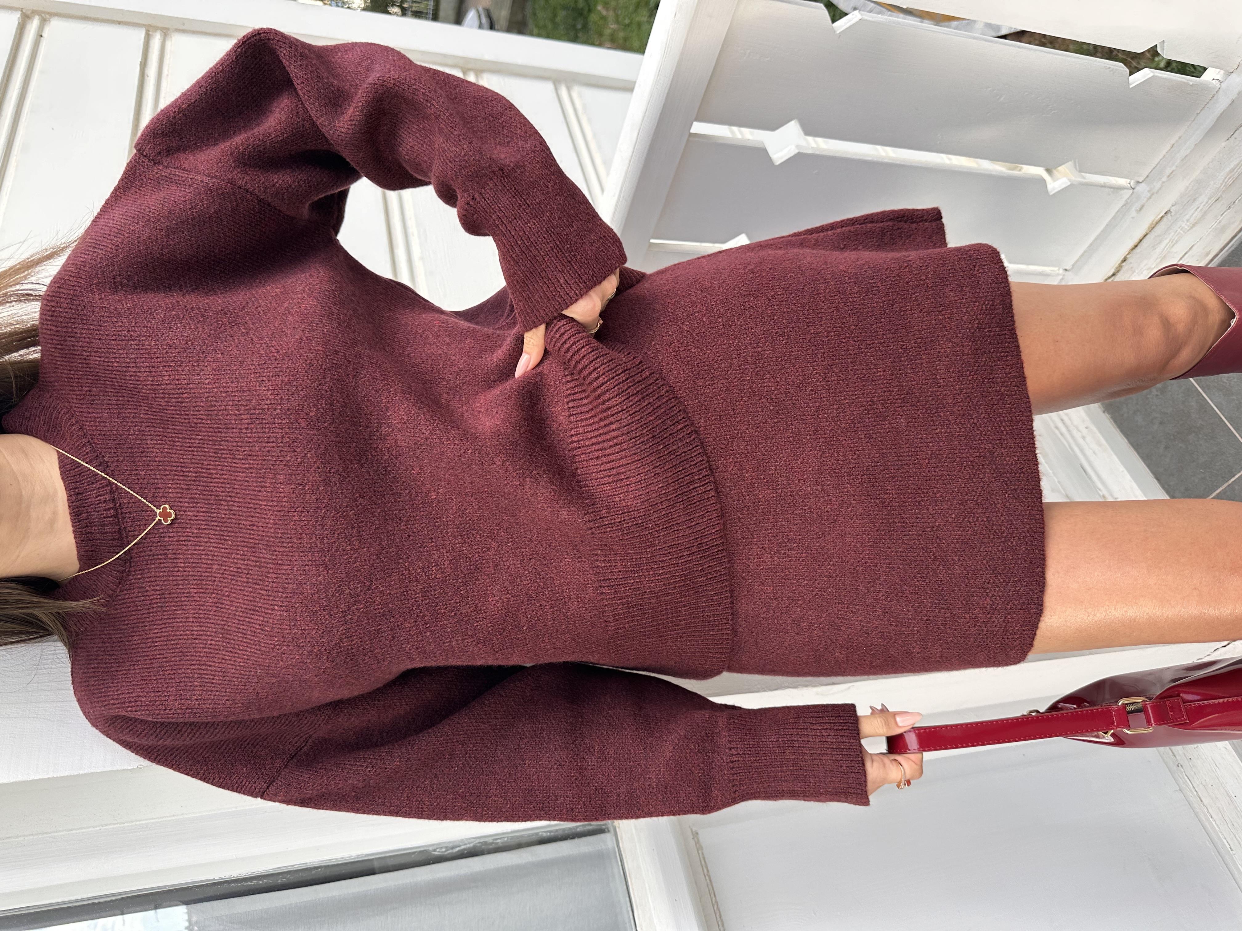 Bordo Etekli Triko Takım