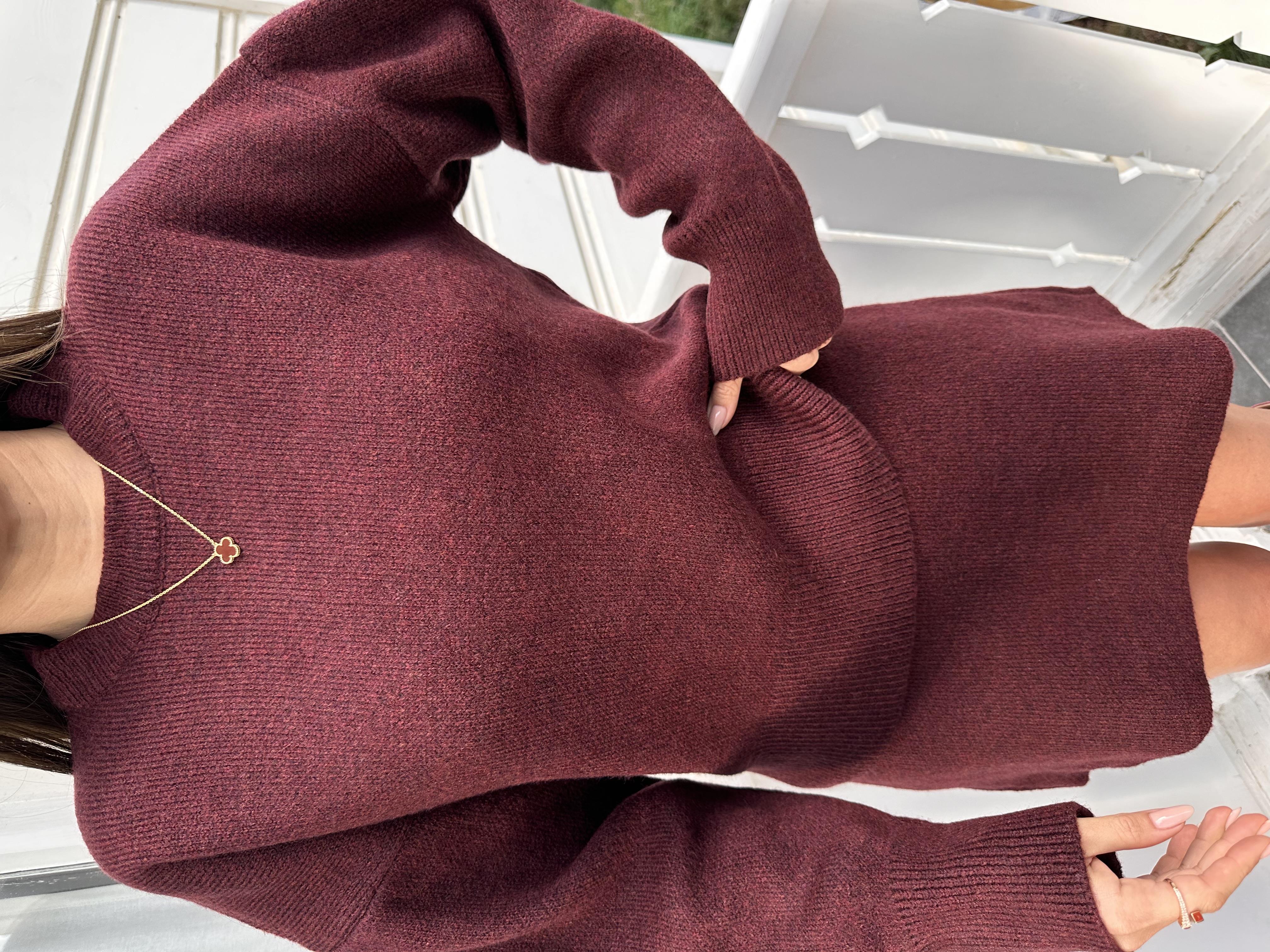 Bordo Etekli Triko Takım