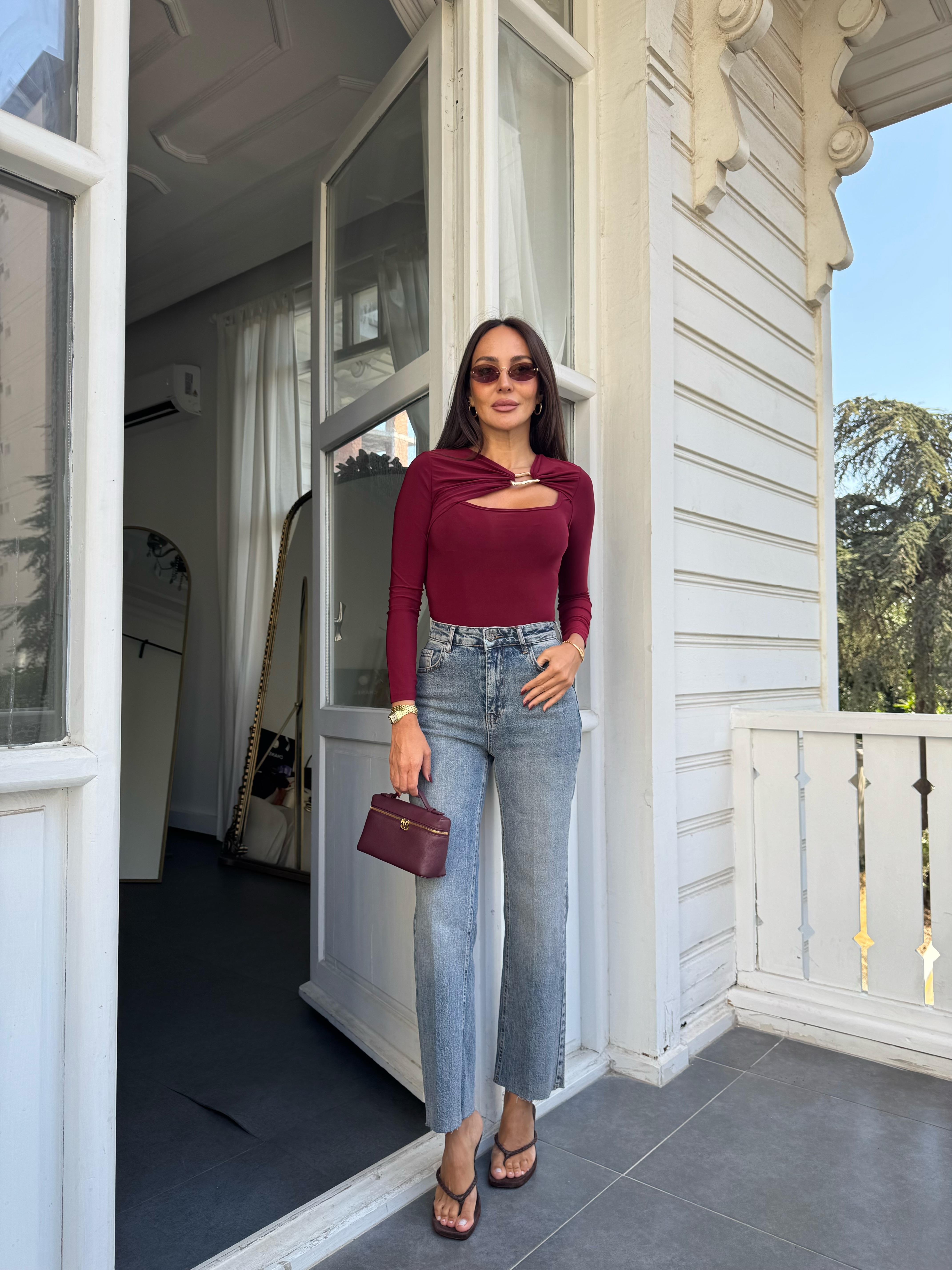 Bordo Gold Tokalı Bluz