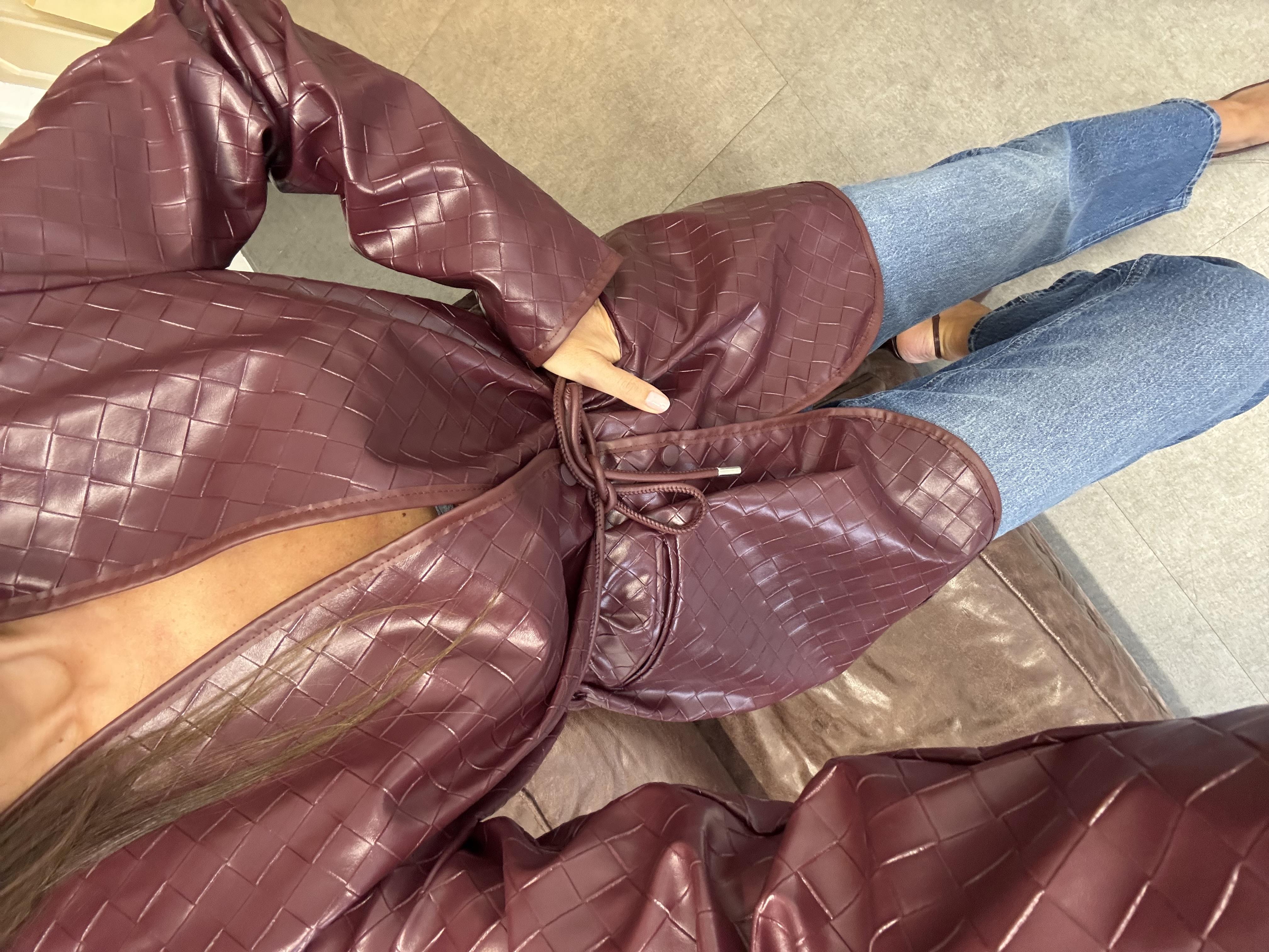 Bordo Botte Bağlamalı Deri Blazer Ceket