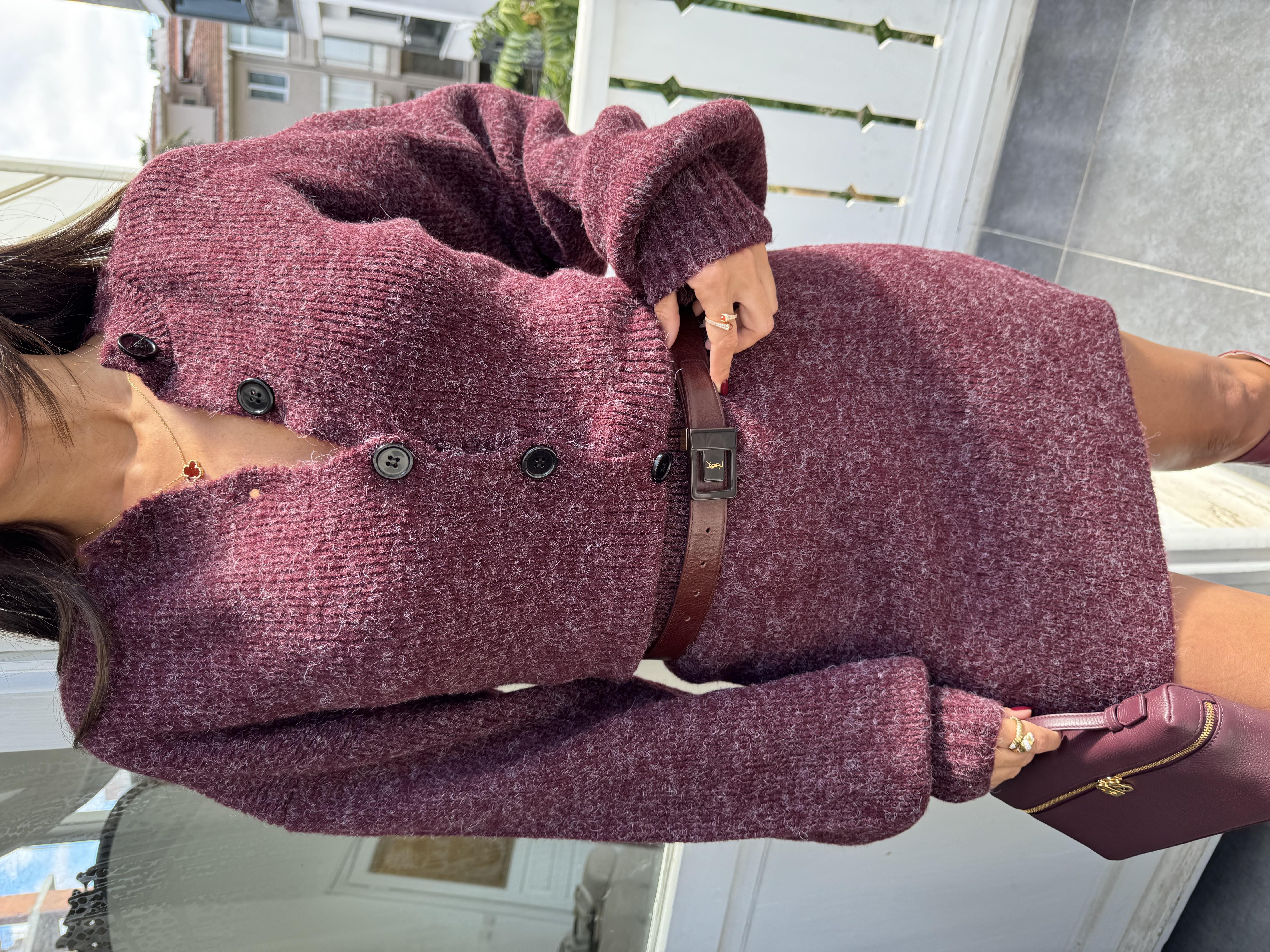 Bordo Kırçıllı Hırka Etek 2li Takım