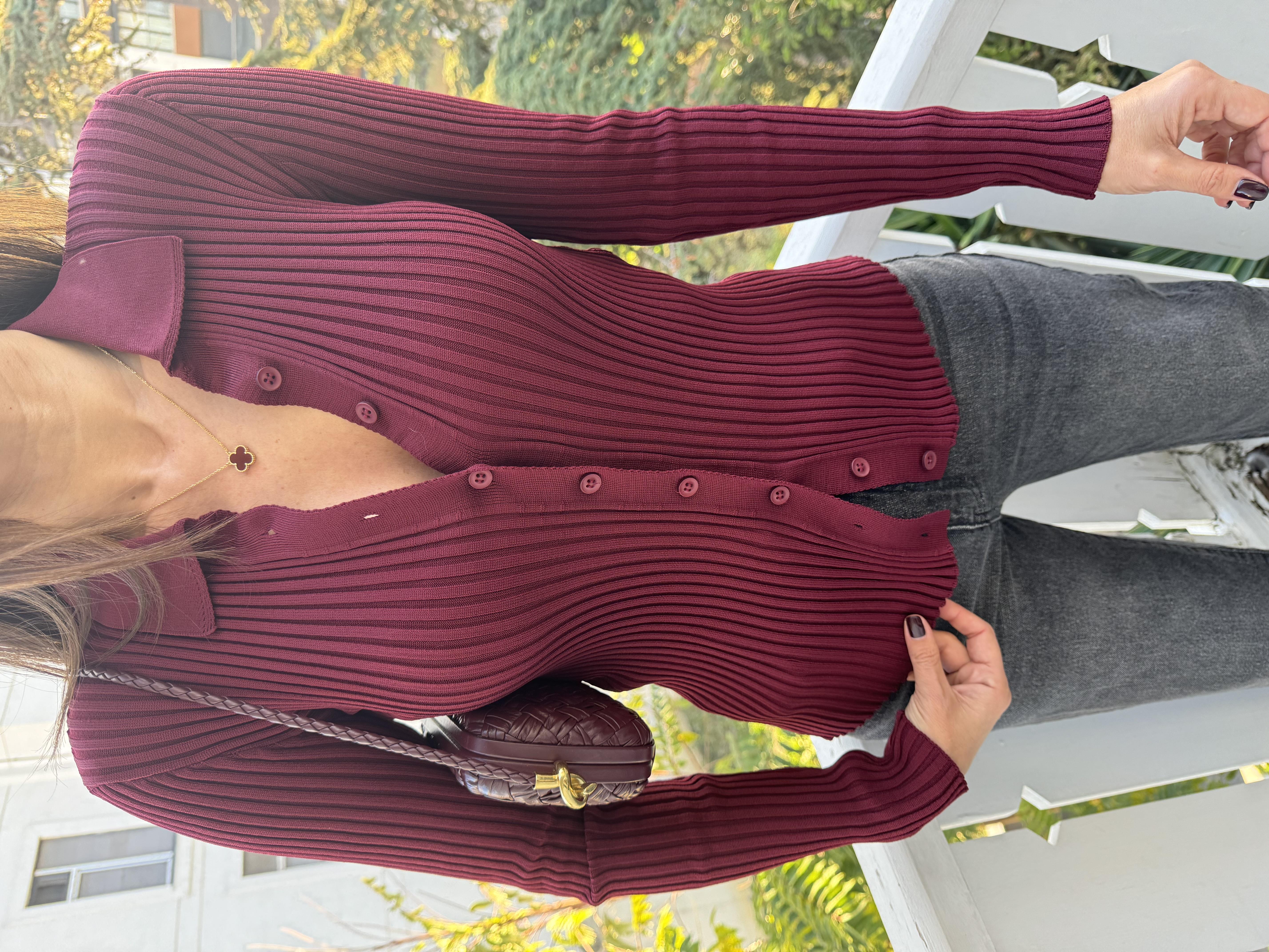 Bordo Polo Yaka Hırka