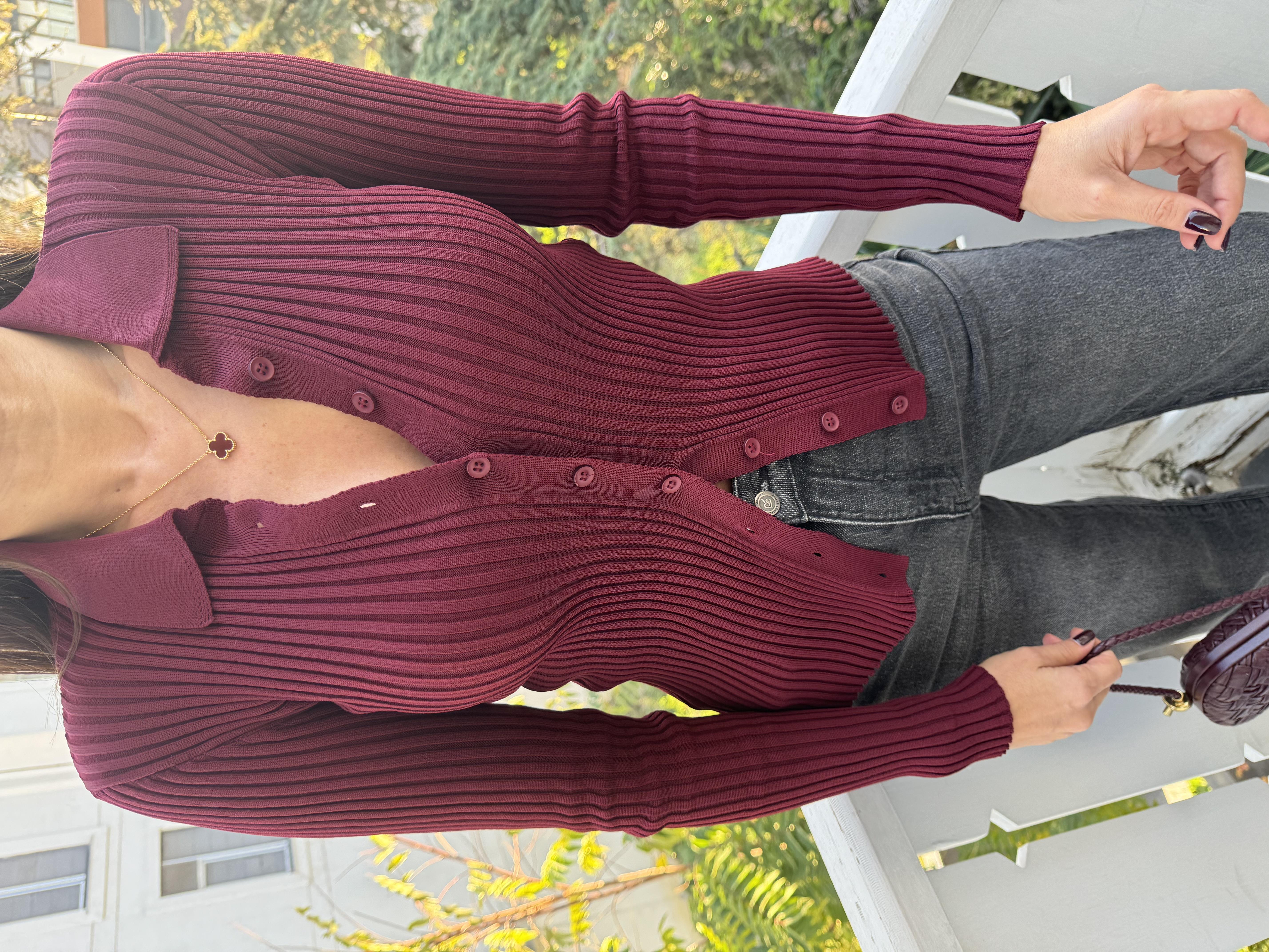 Bordo Polo Yaka Hırka
