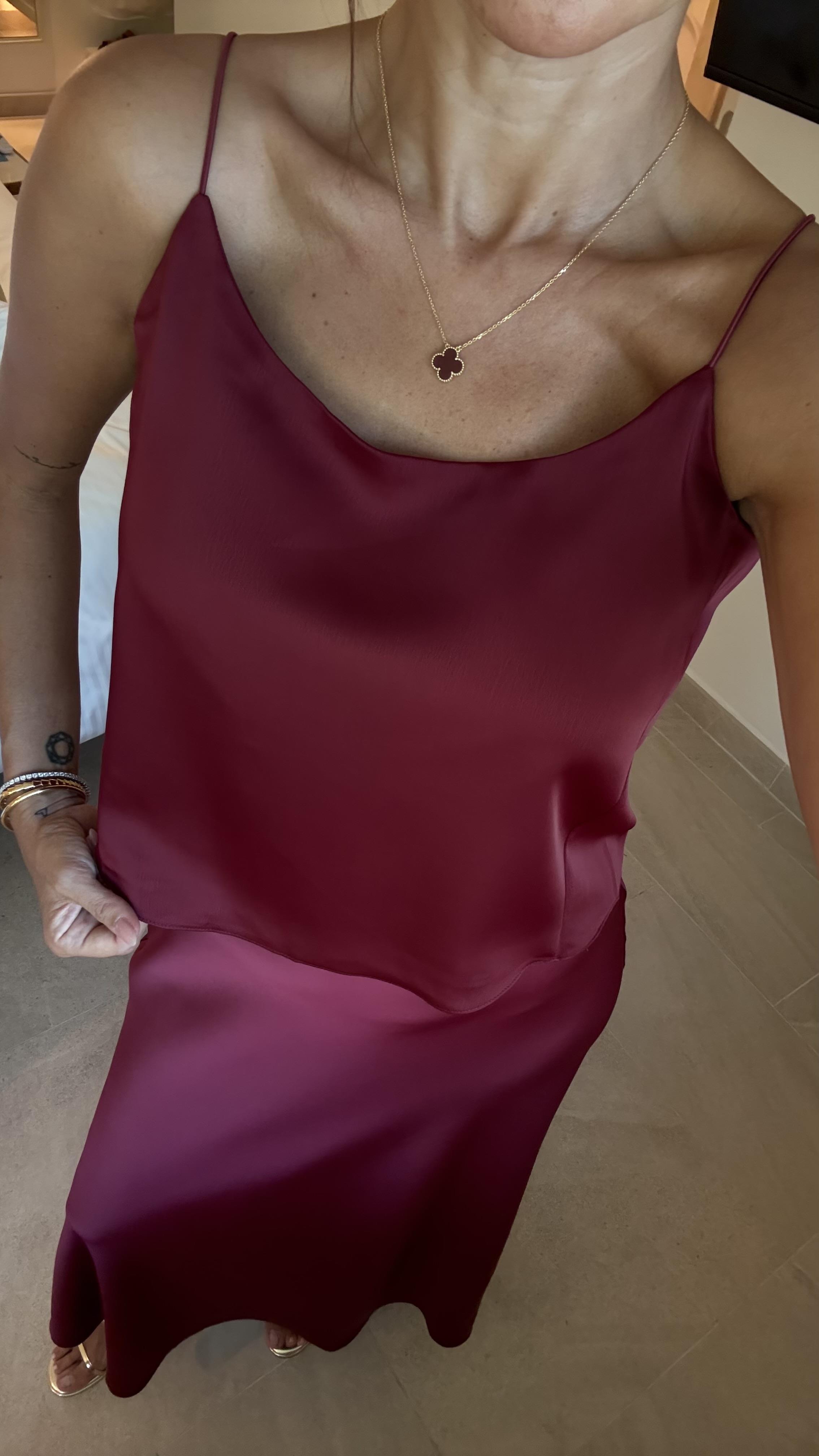 Bordo Saten Etek Bluz İkili Takım