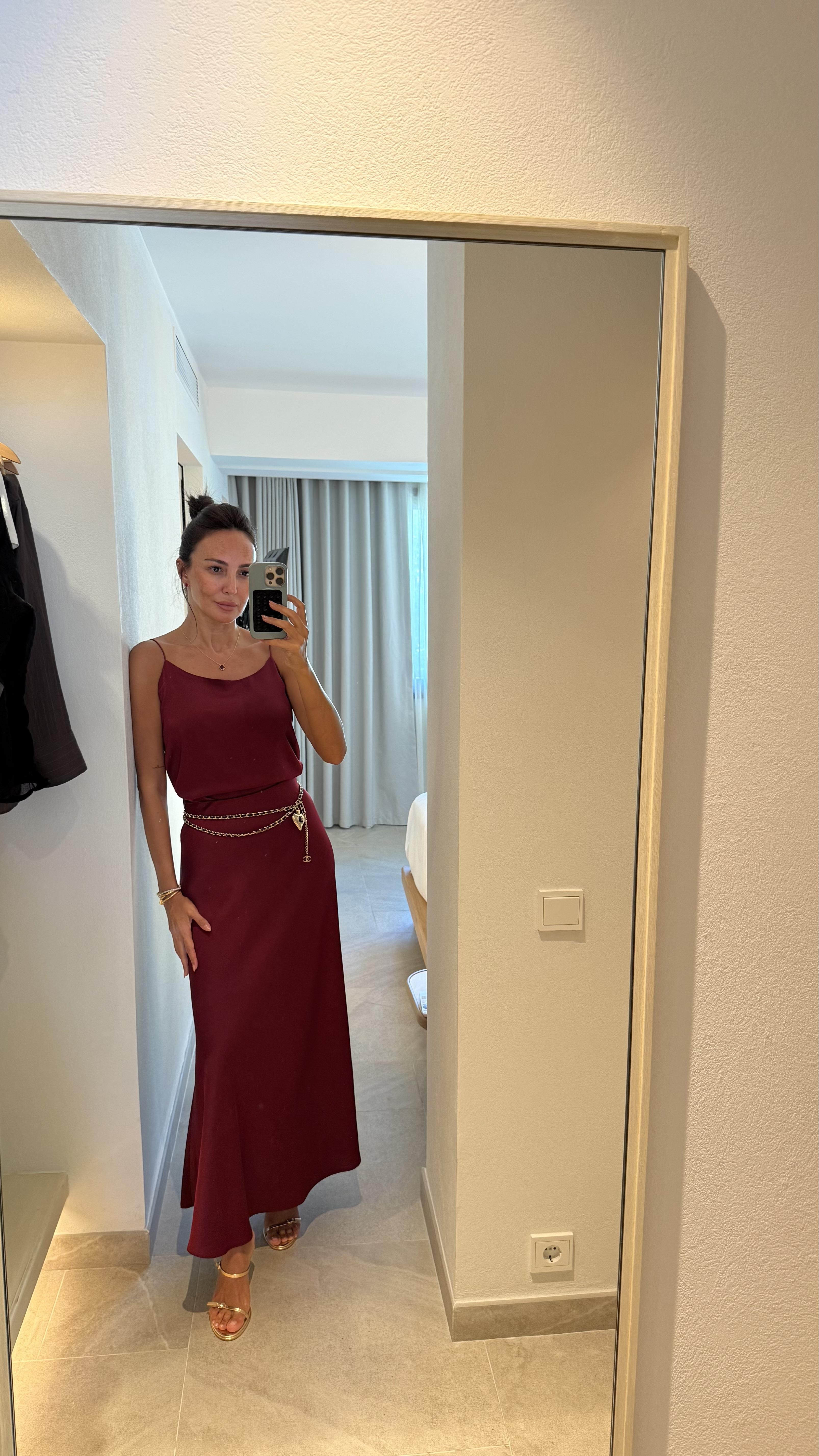 Bordo Saten Etek Bluz İkili Takım