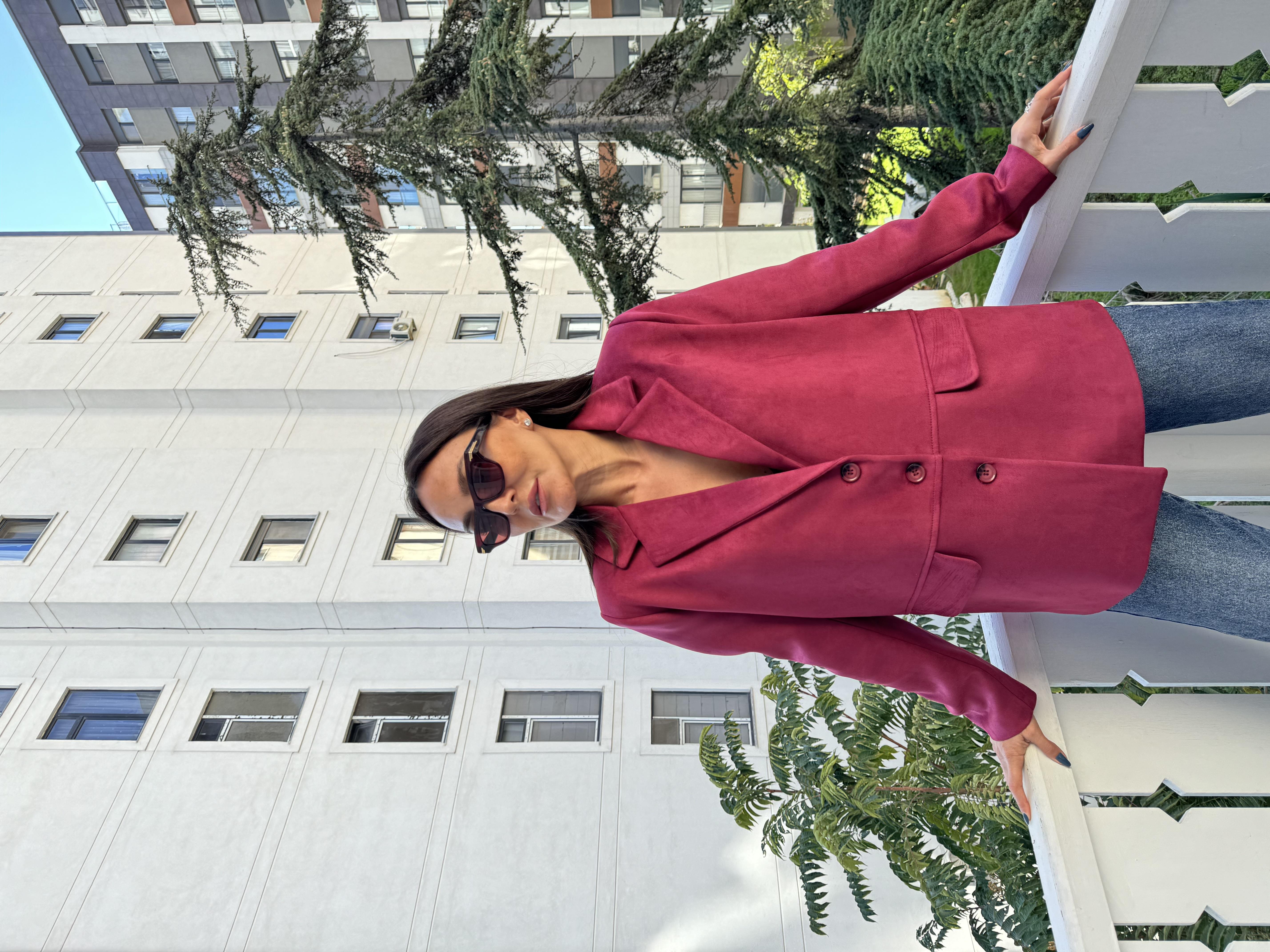 Bordo Üç Düğmeli Blazer Ceket