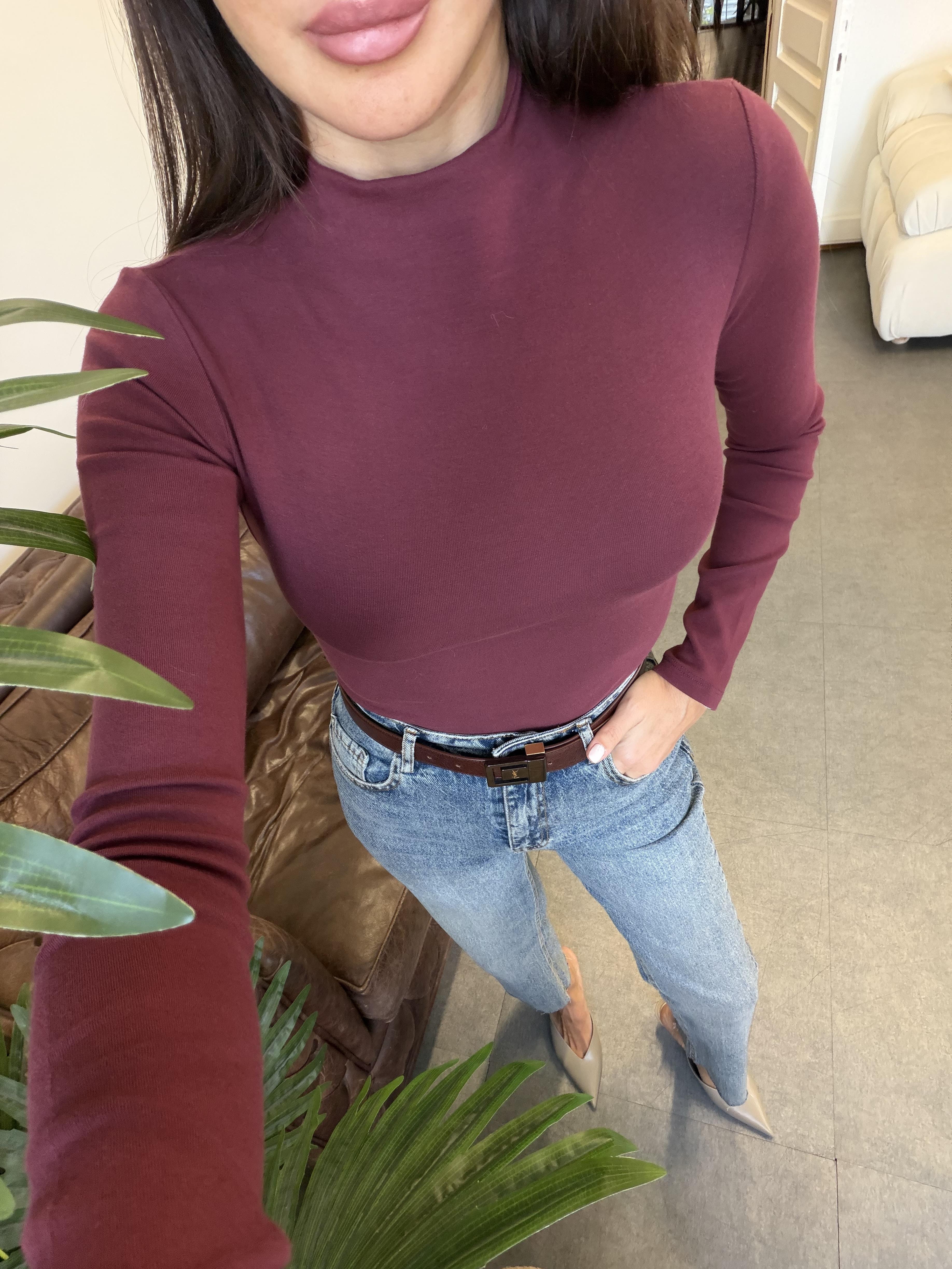 Bordo Yarım Balıkçı Yaka Top