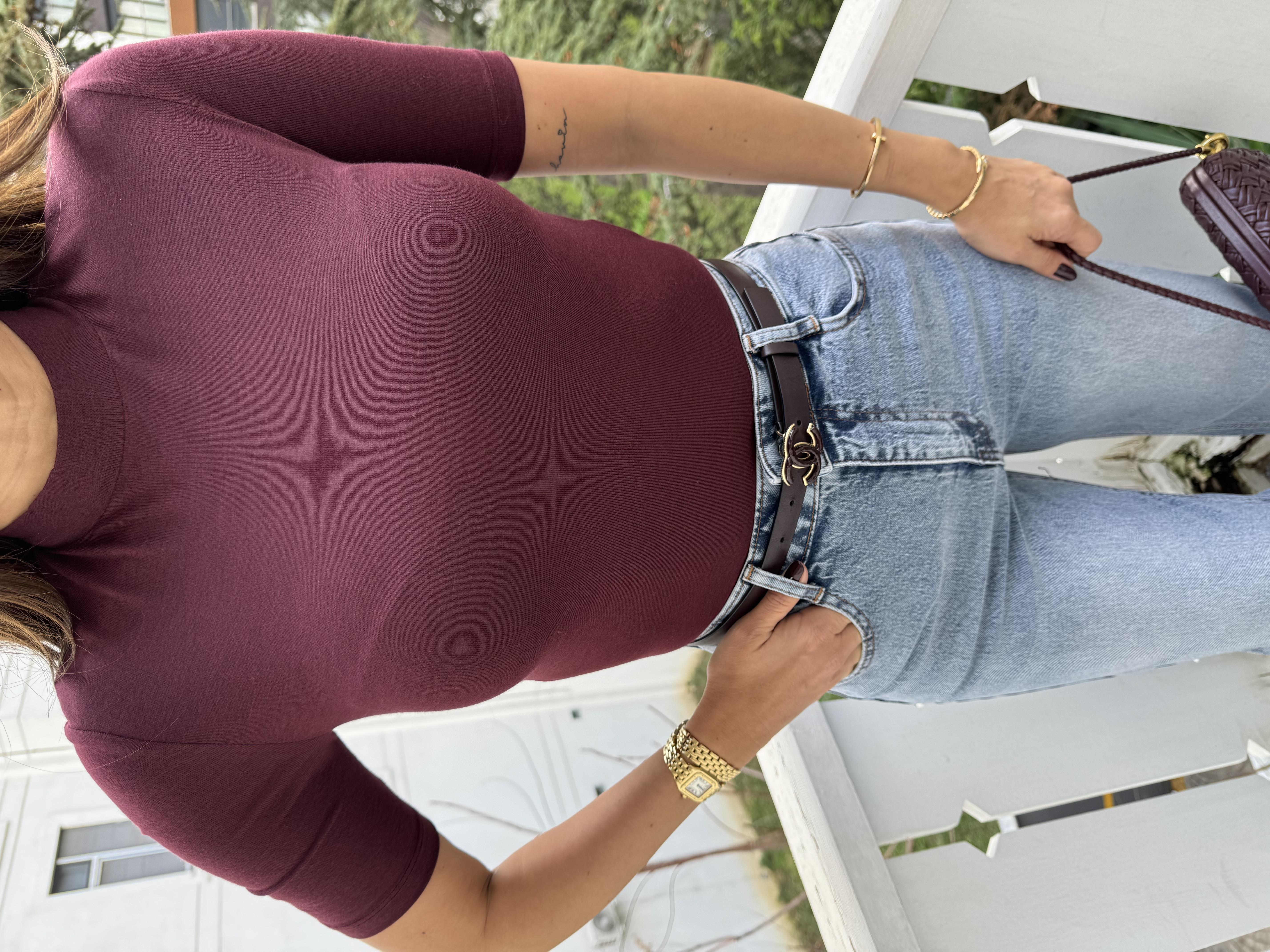 Bordo Yüksek Yakalı Bluz