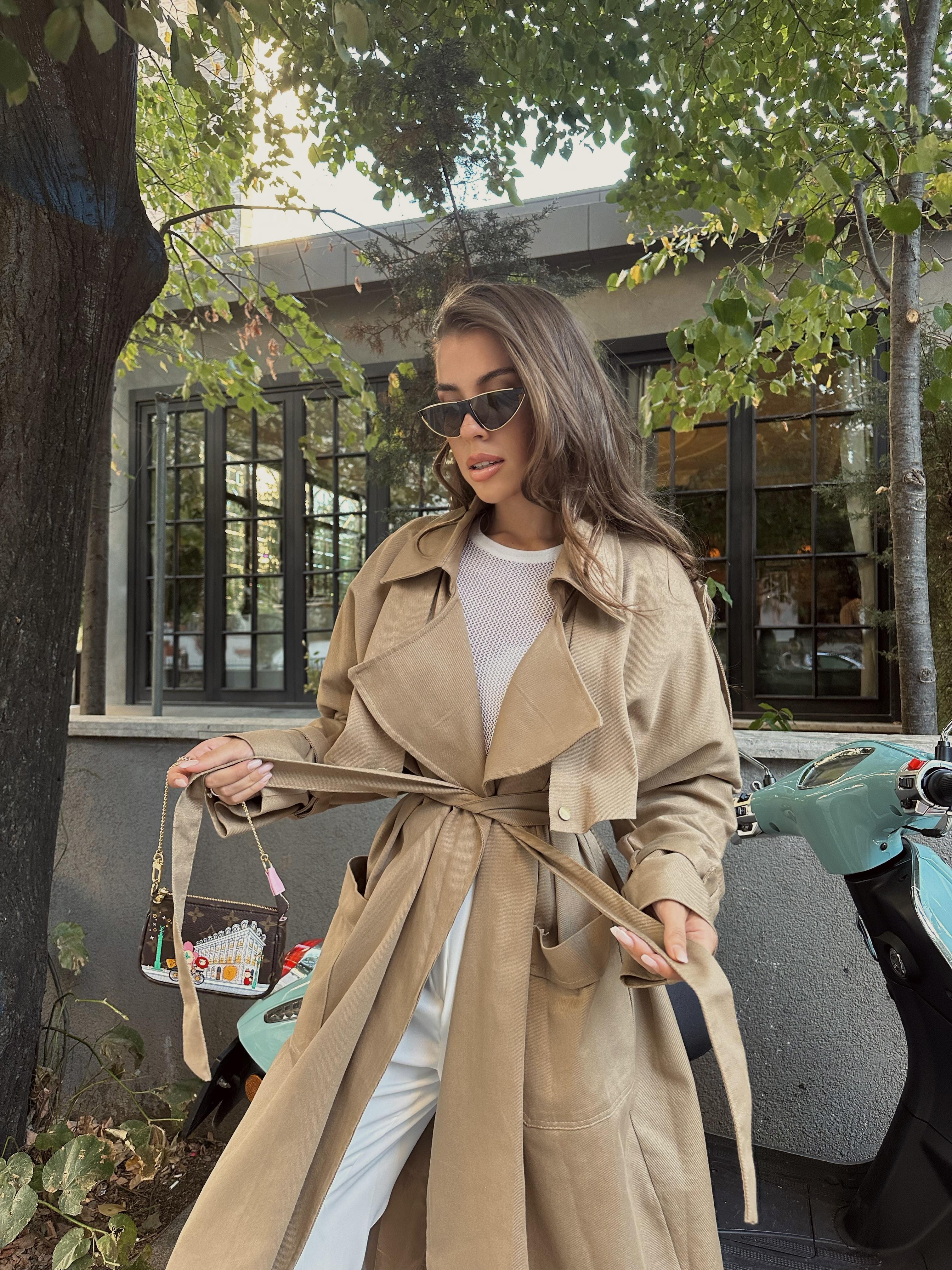 Camel Çıtçıtlı Kemerli Trençkot