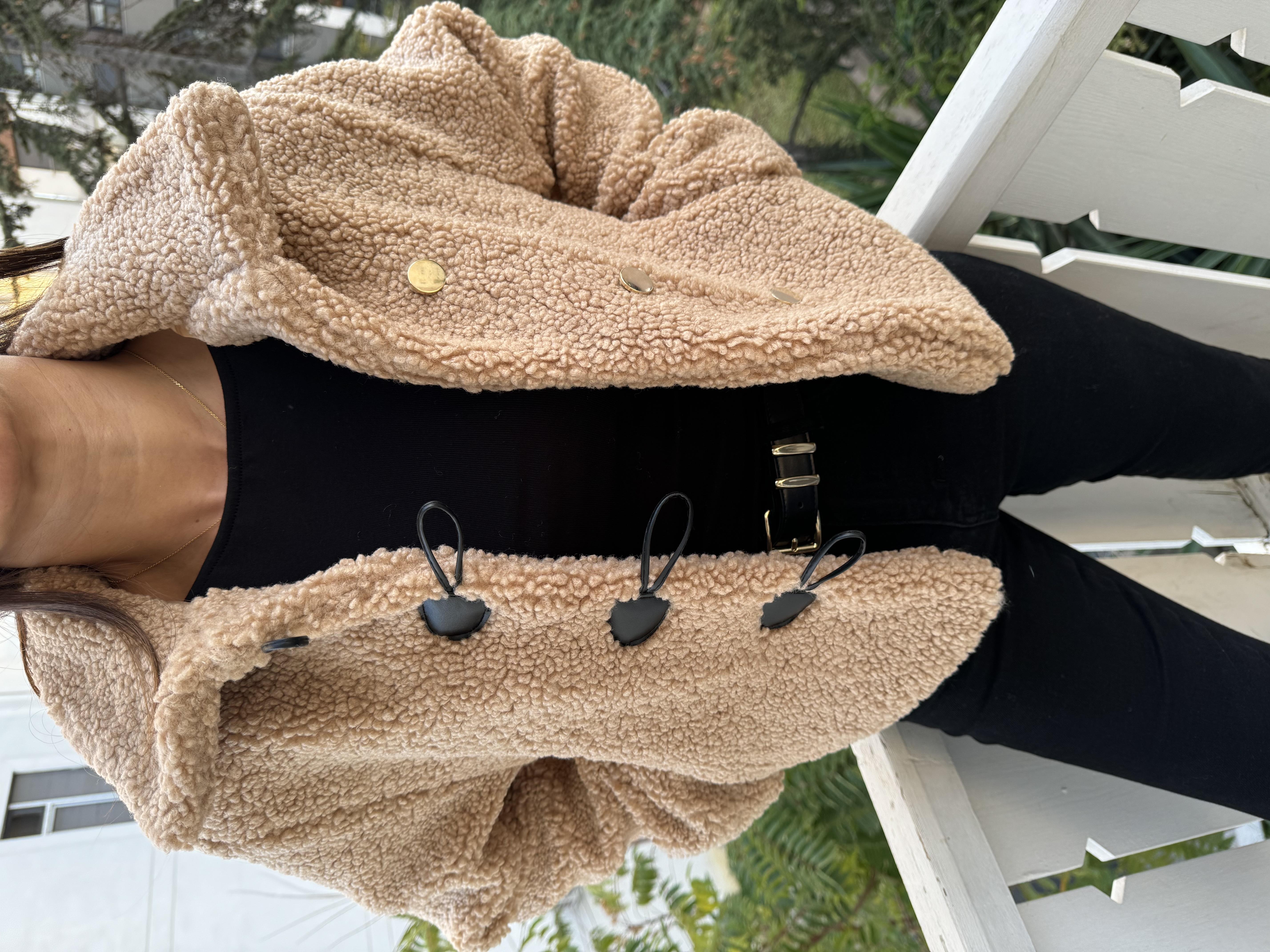 Camel Peluş Düğmeli Ceket