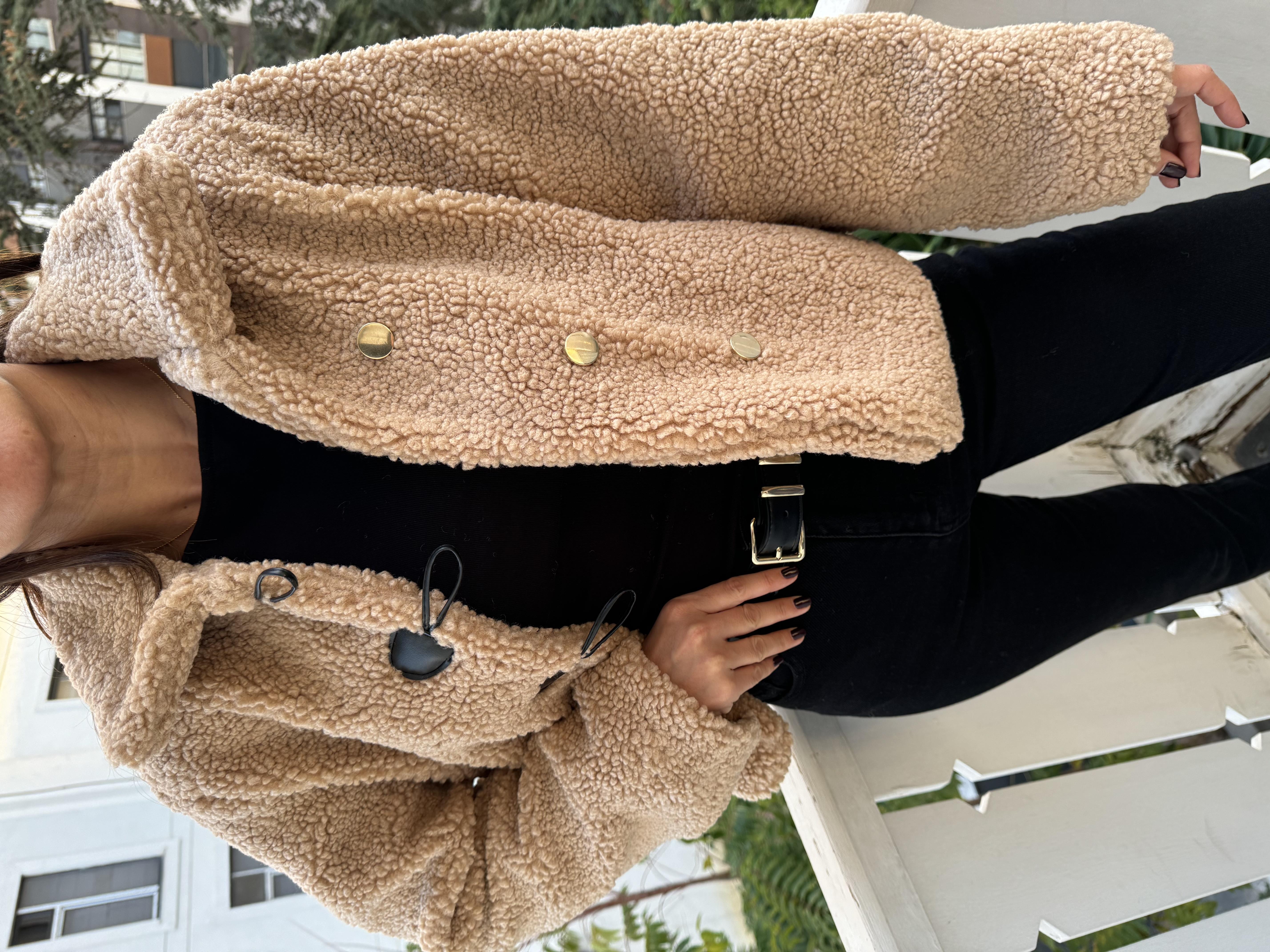 Camel Peluş Düğmeli Ceket
