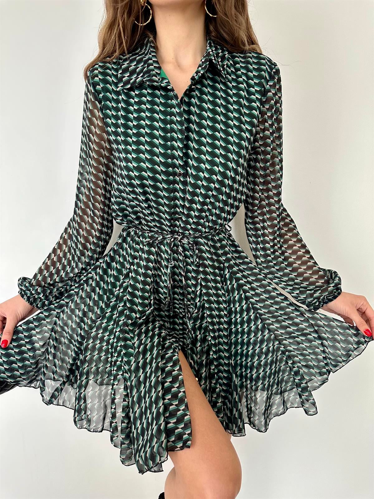 Çimen Yeşili Volanlı Elbise