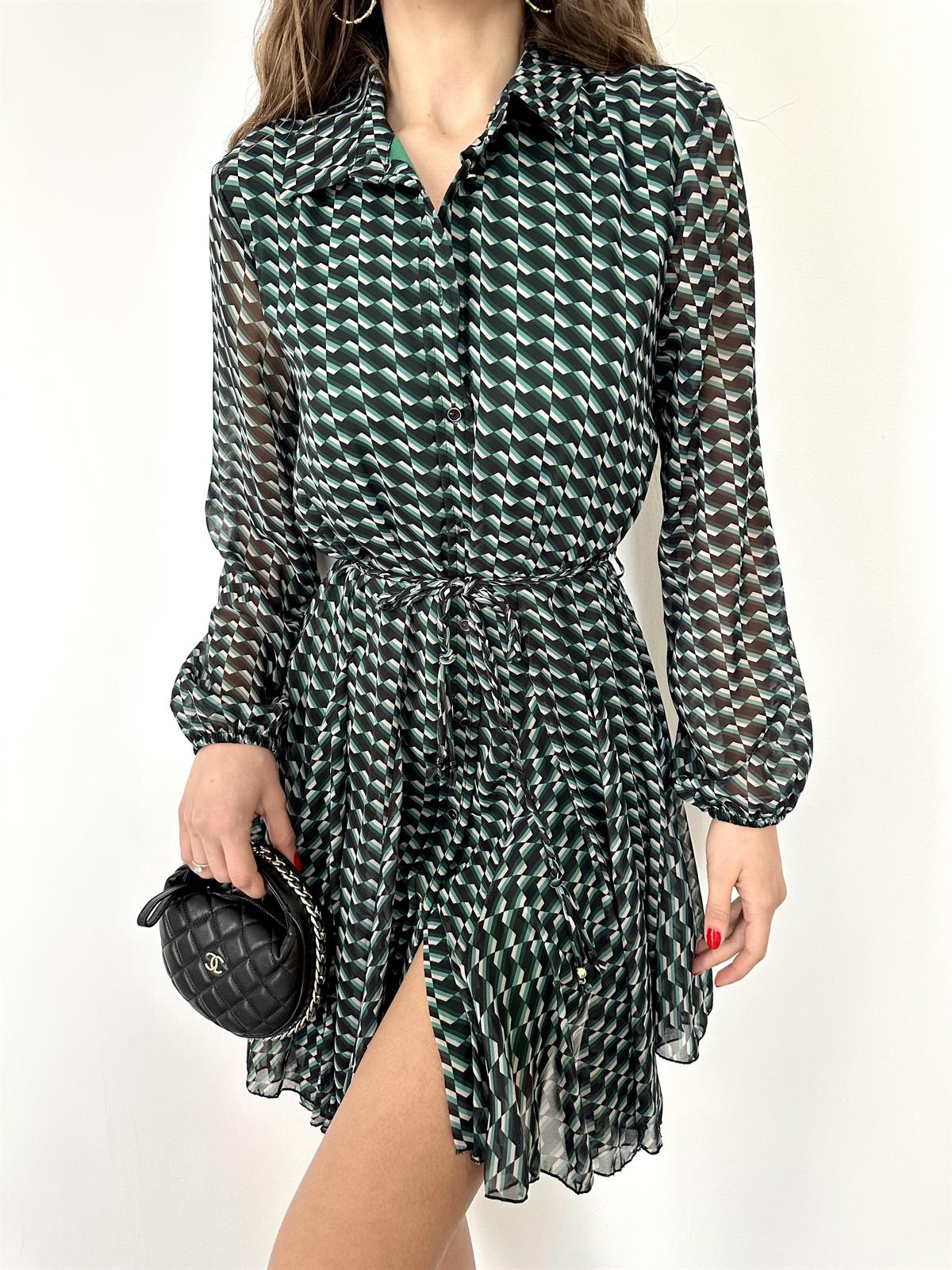 Çimen Yeşili Volanlı Elbise