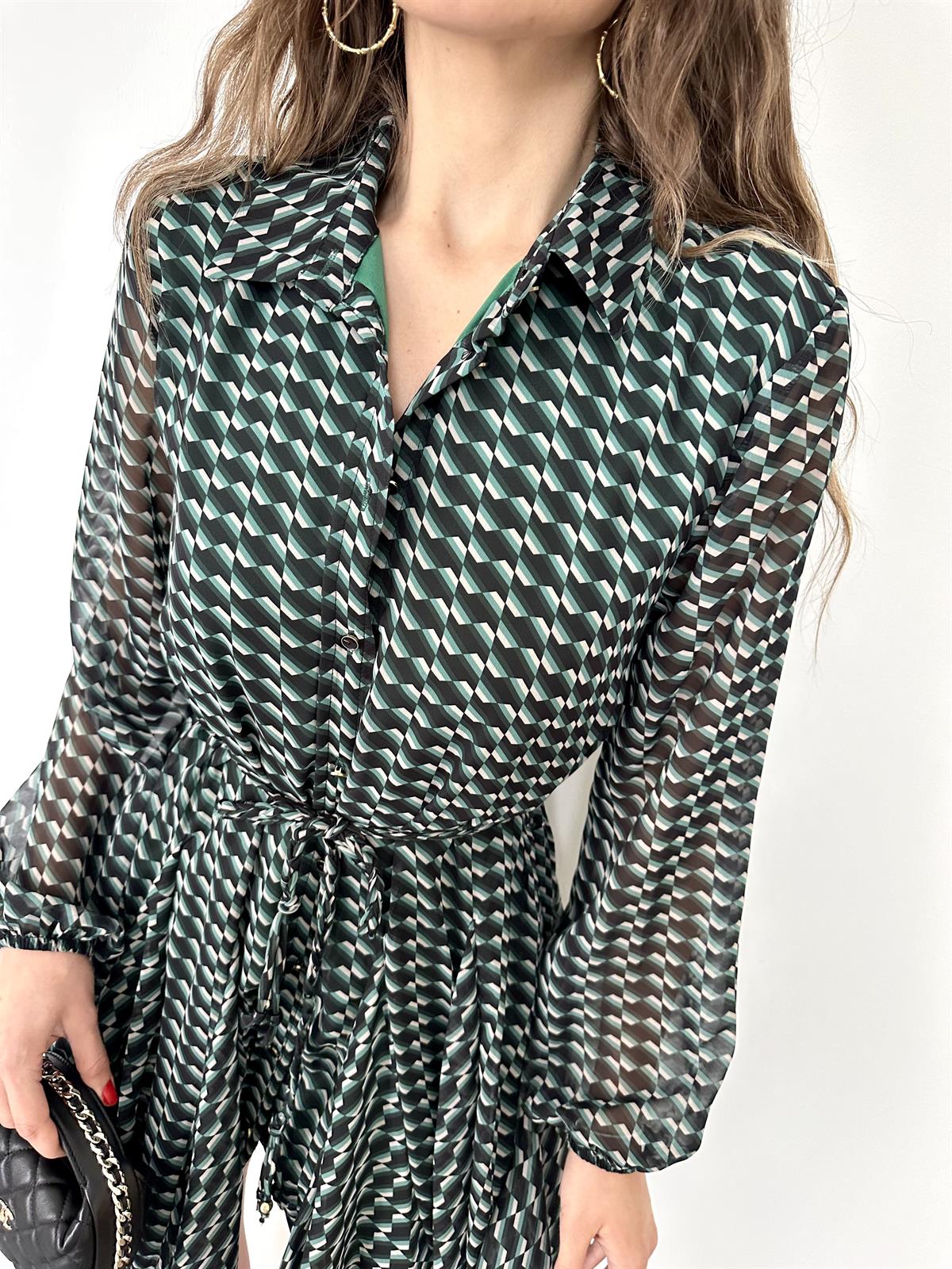 Çimen Yeşili Volanlı Elbise