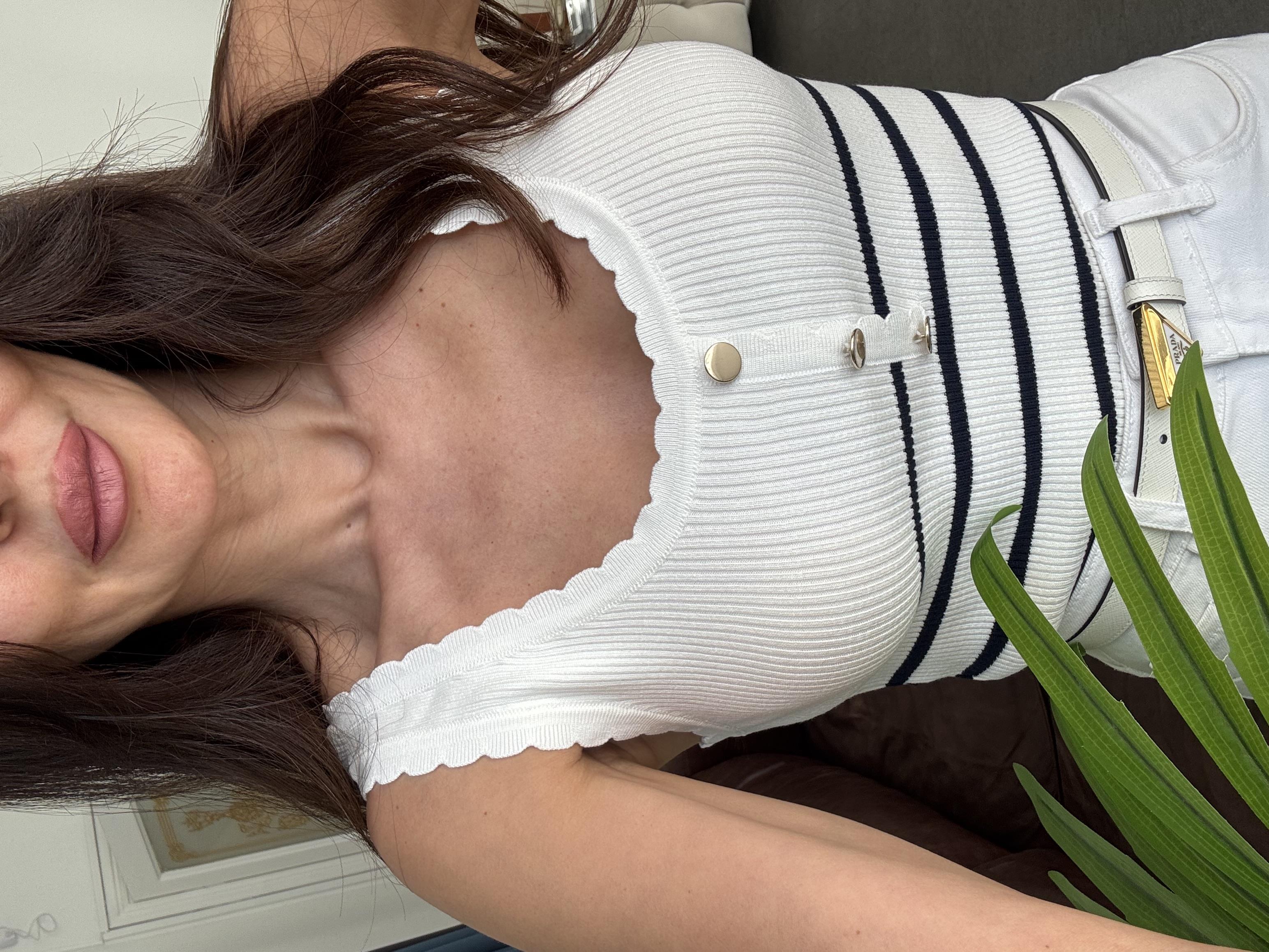 Çizgili Düğme Detaylı Triko Bluz