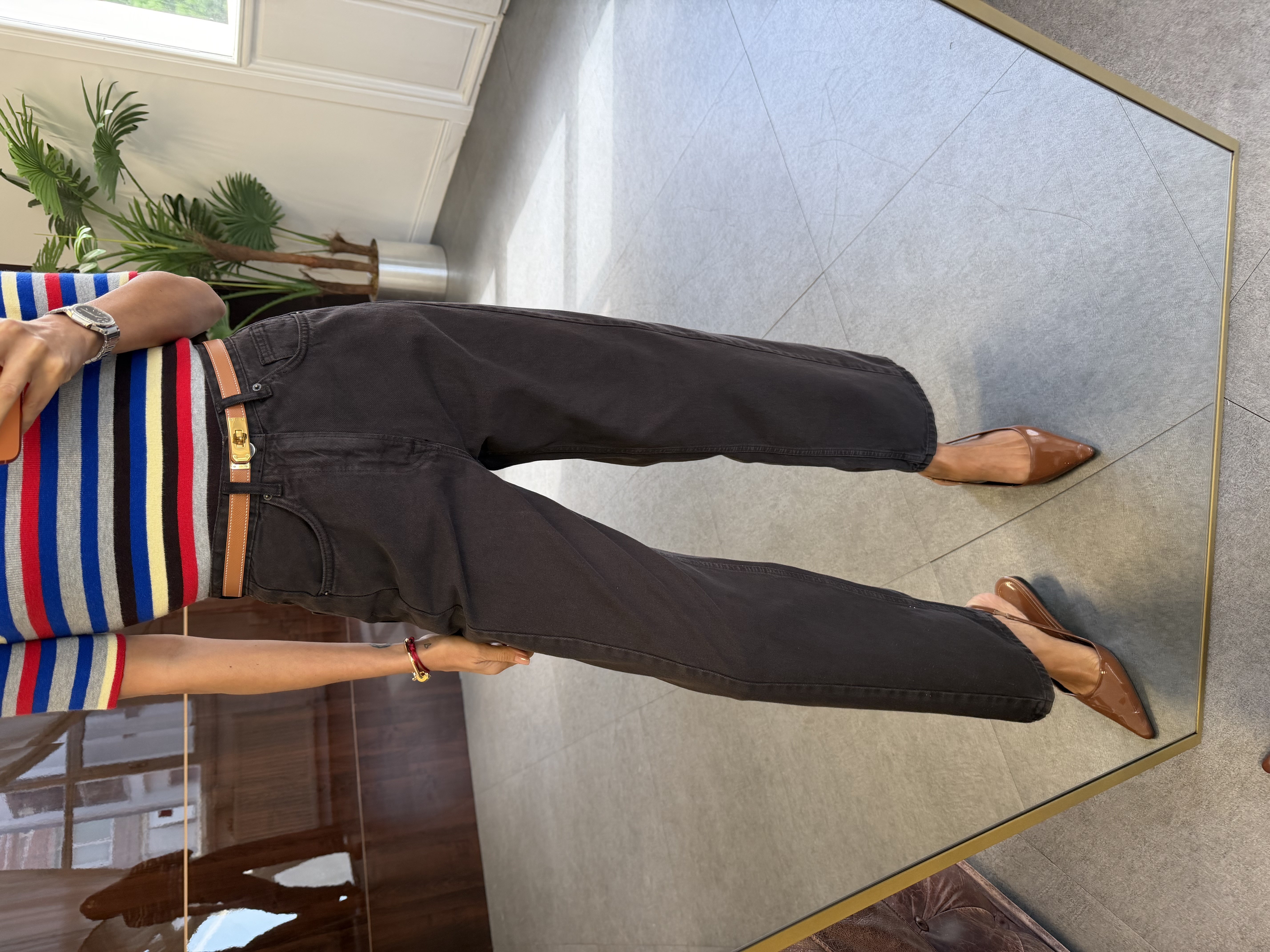 Dark Brown Dikiş Detaylı Balon Mom Jean Pantolon