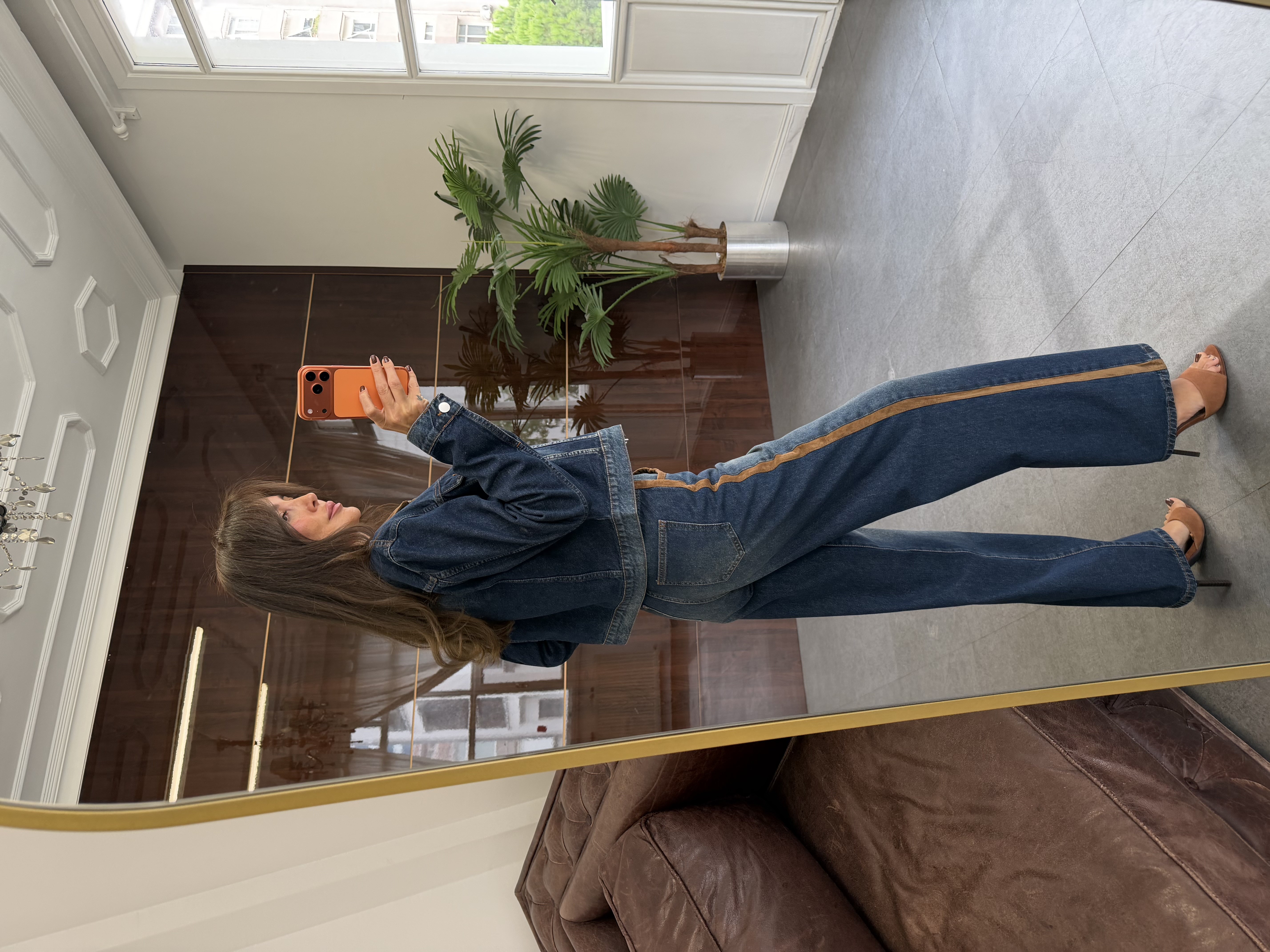 Dark İndigo Garni Detaylı Jean Ceket