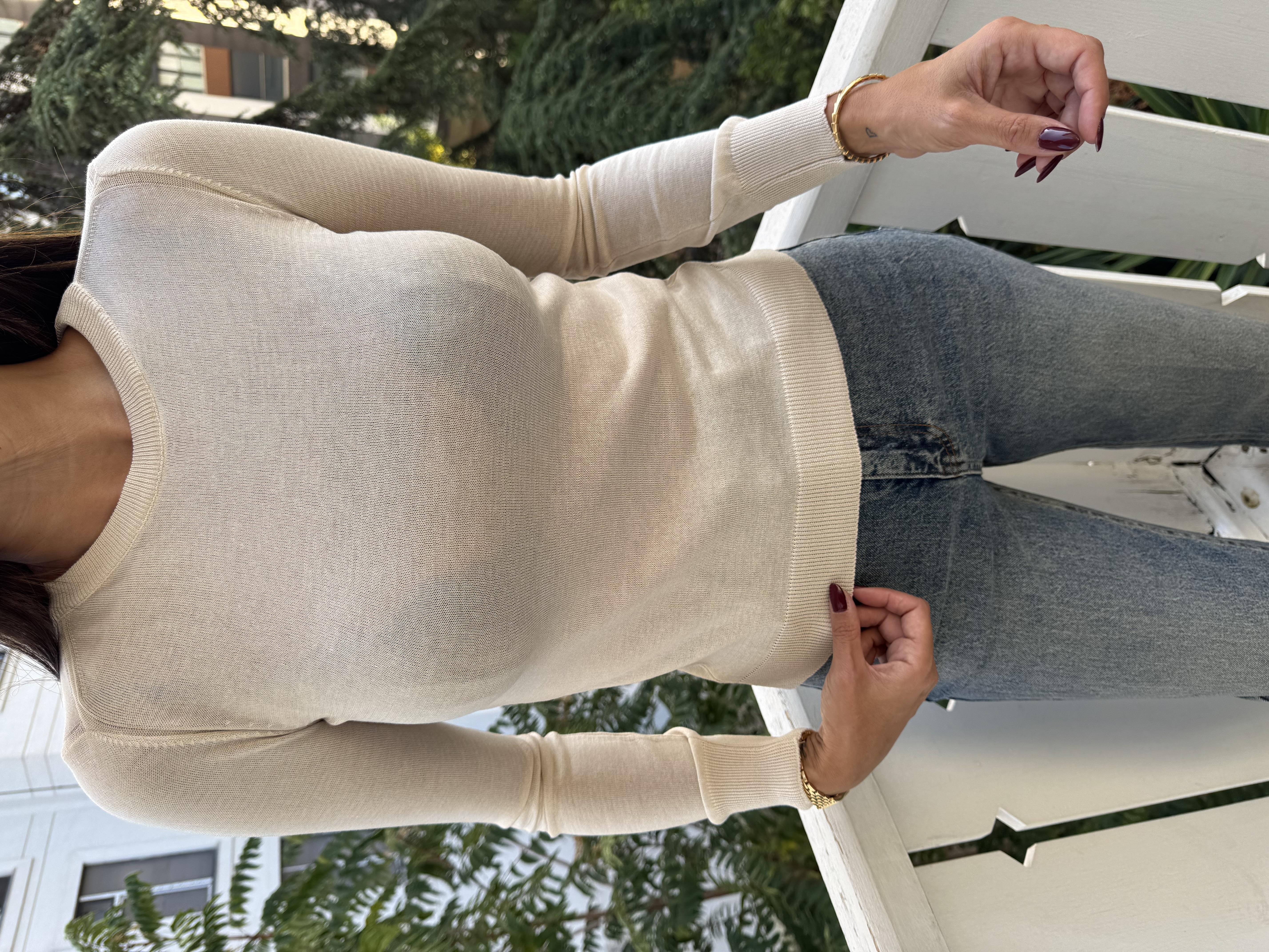 Ekru Basic Bisiklet Yaka Triko