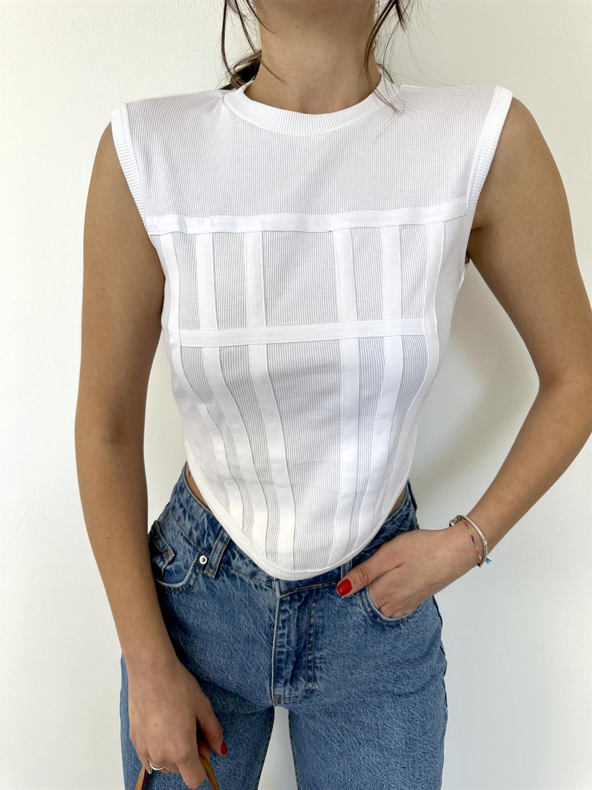 Ekru Crop Top Bluz