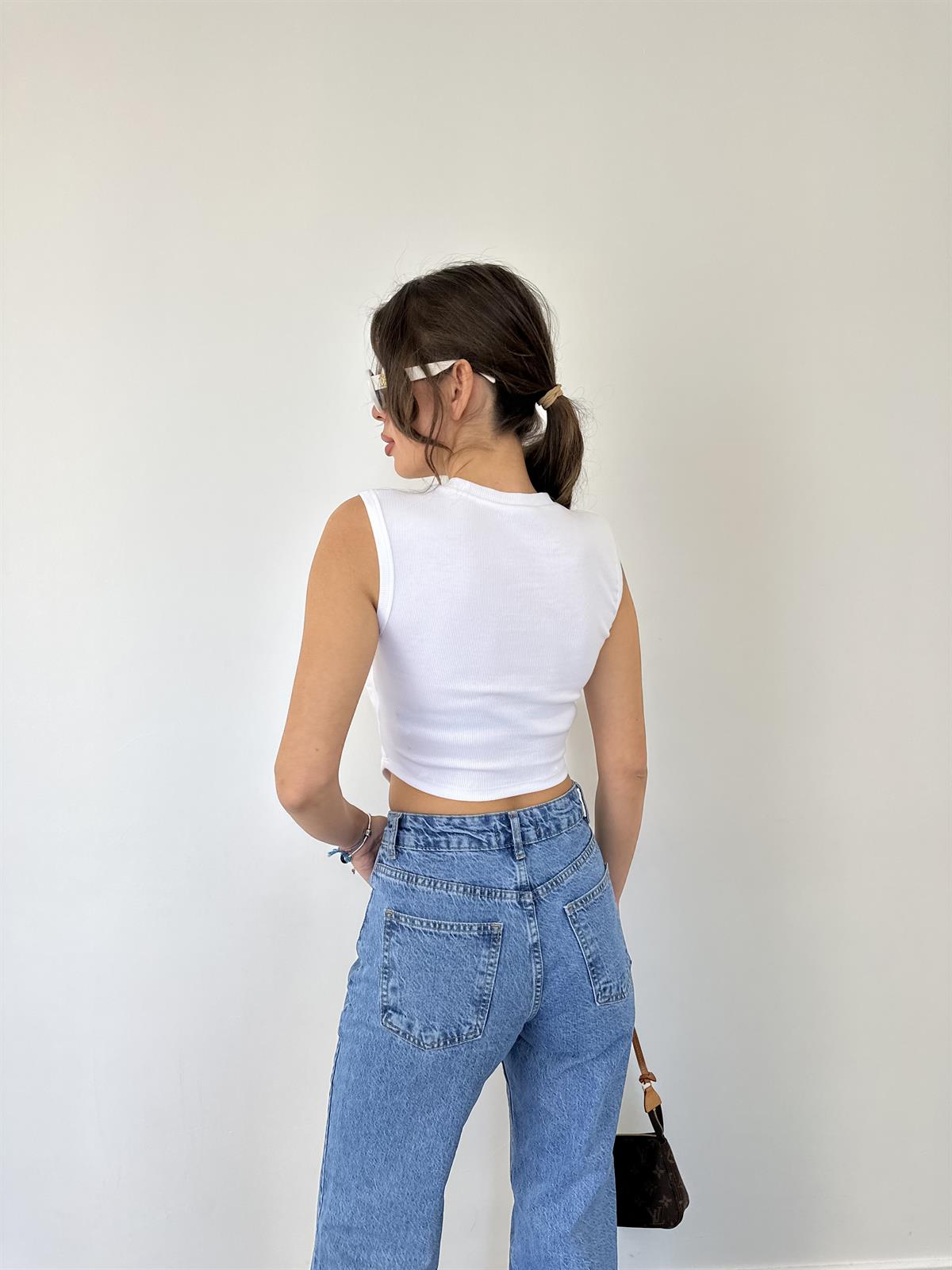 Ekru Crop Top Bluz