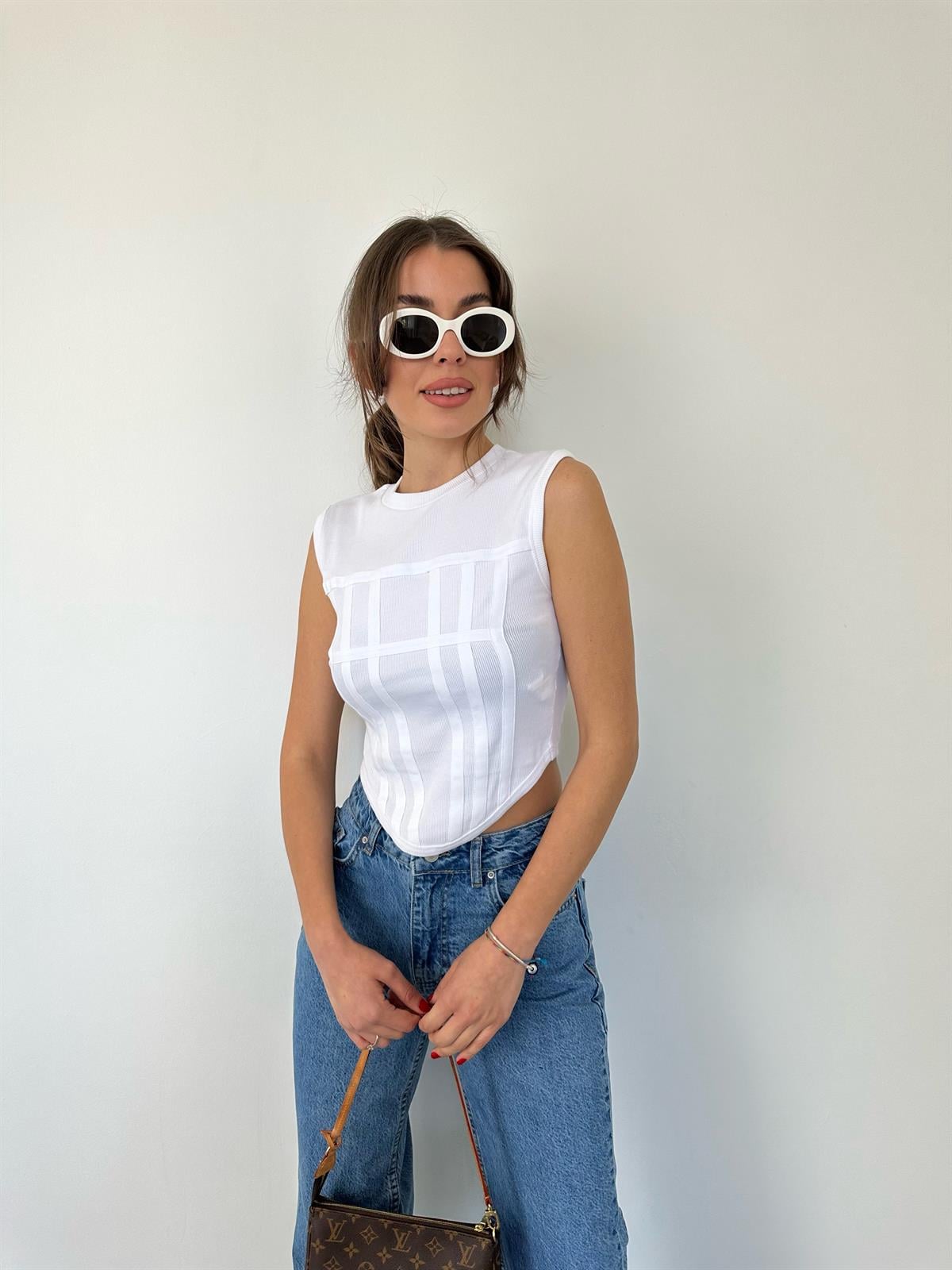 Ekru Crop Top Bluz